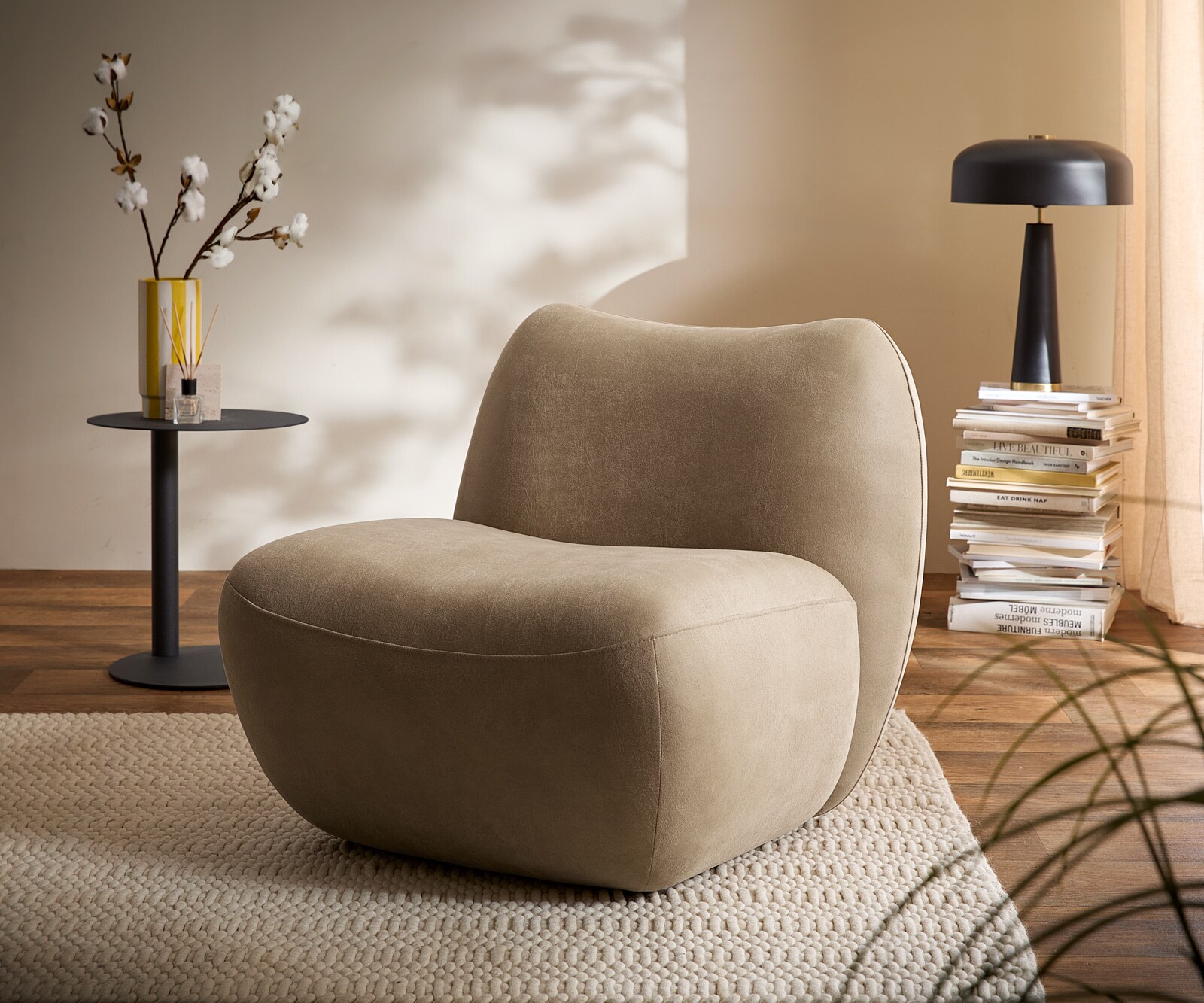 Loungesessel Zena 75x85 cm Mikrofaser Beige Vintage