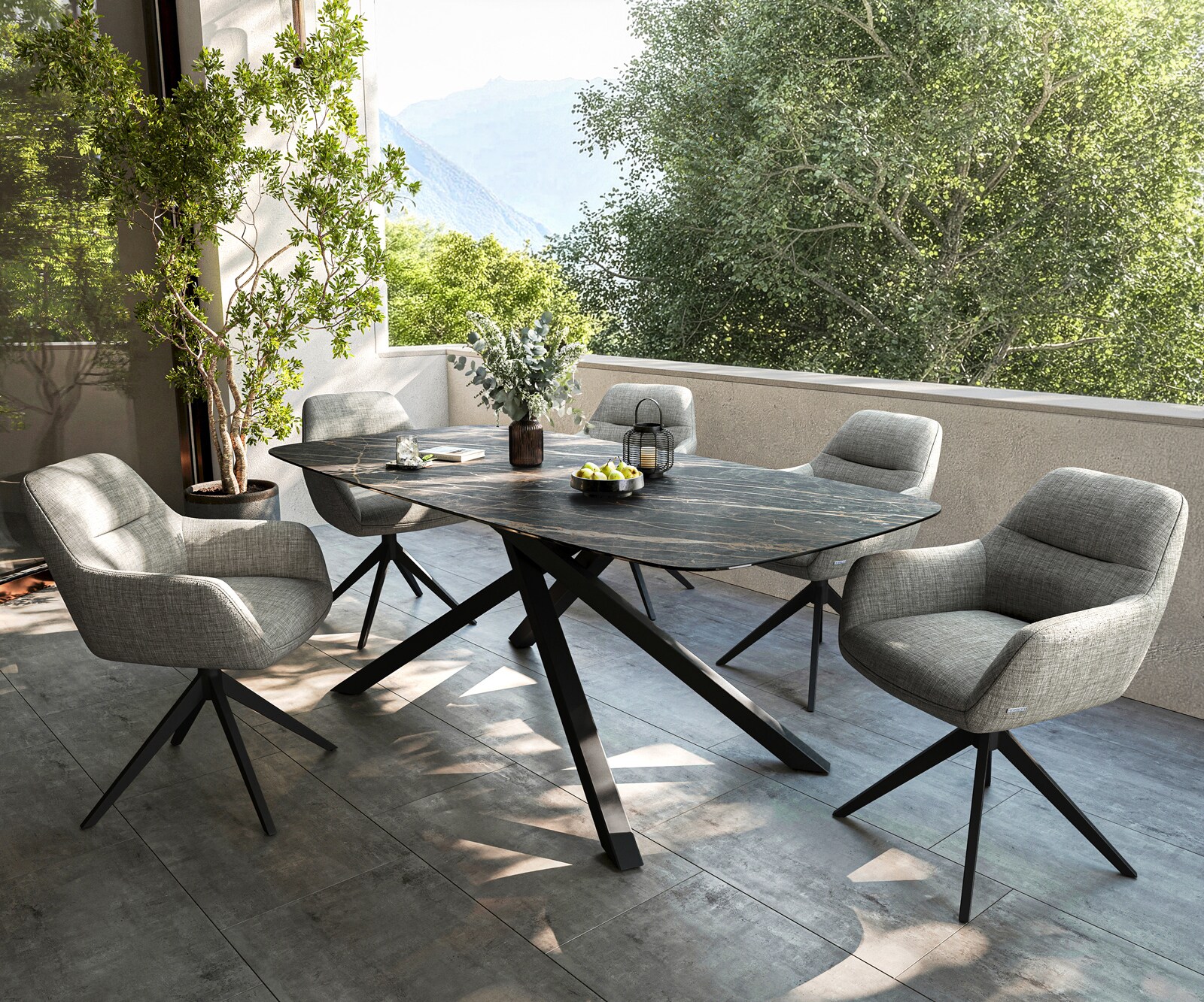 Table d’extérieur Edge Boot 200x100 cm céramique Laminam® Noir Desir brun piètement croisé rectangulaire noir 6