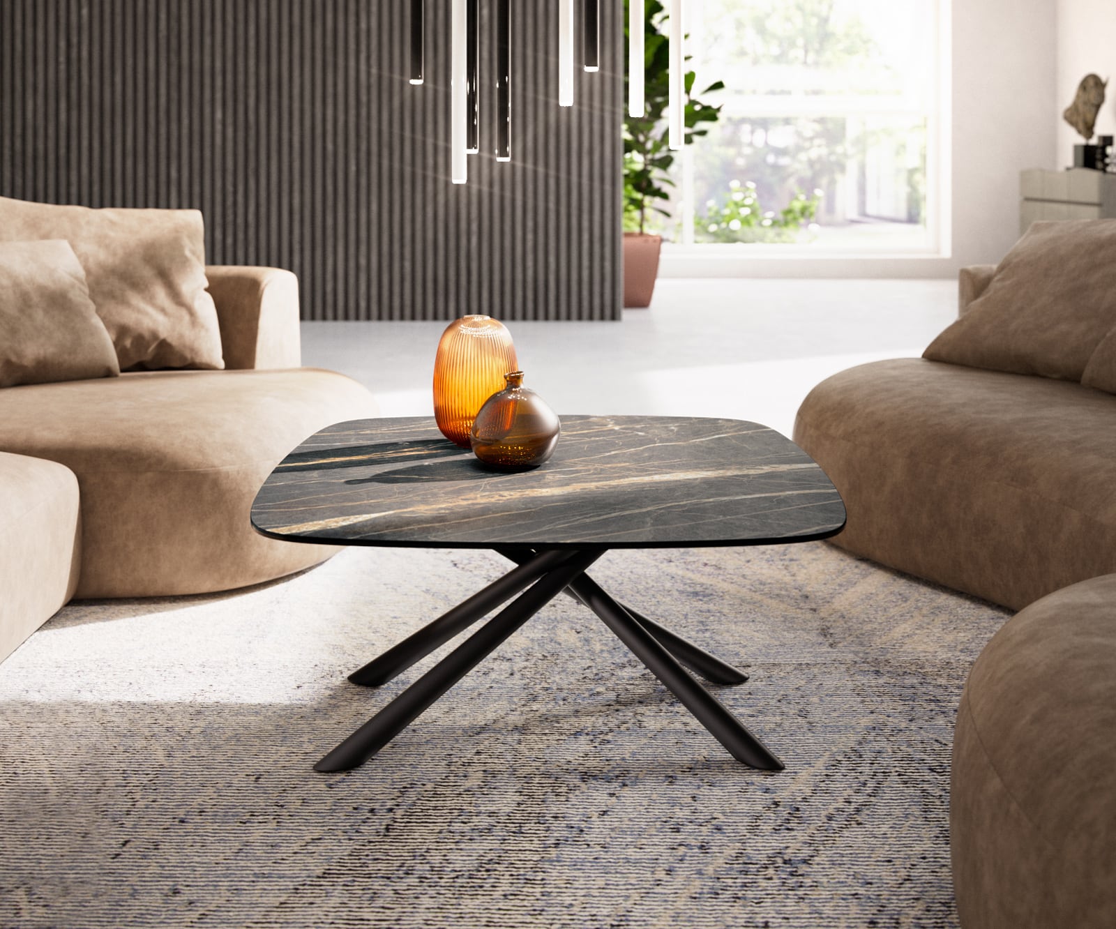 Table basse Edge Boot 90x90 cm céramique Laminam® Noir Desir brun Sarity métal noir 2