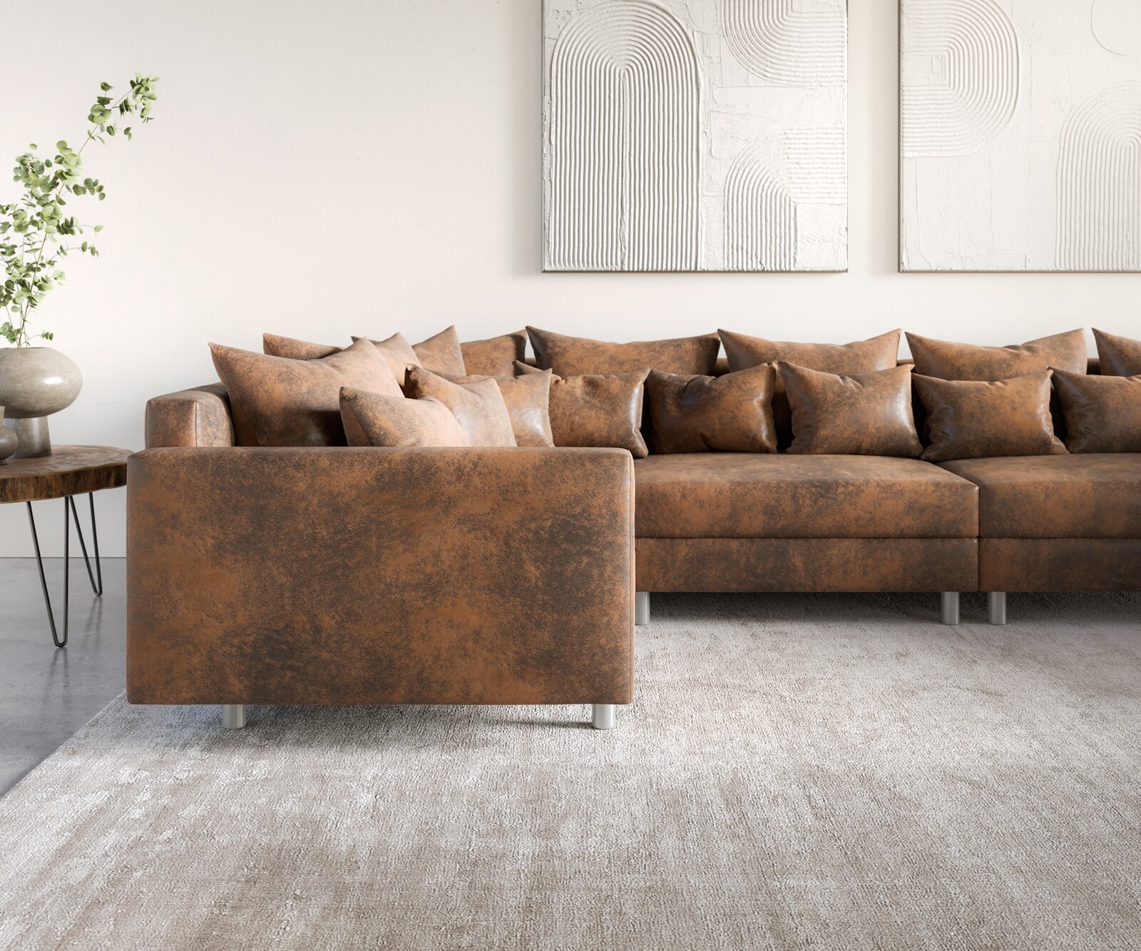 Wohnlandschaft Clovis XL modular Braun Antik Optik Hocker Armlehne 5 Wohnlandschaft Clovis XL modular Braun Antik Optik Hocker Armlehne 5