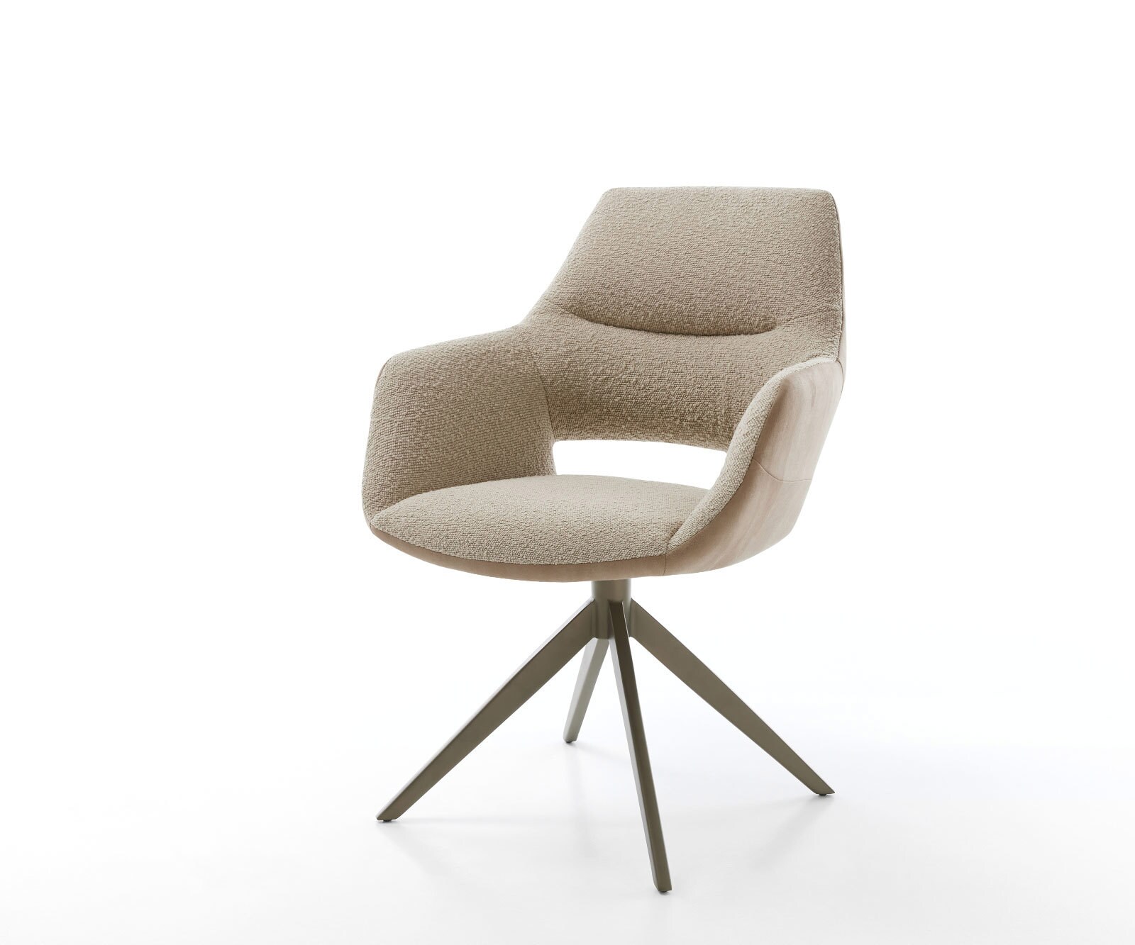 Drehstuhl Yago-Flex mit Armlehnen Materialmix Schlamm Kreuzgestell breit Effektfinish Titan 360° drehbar Wippfunktion Taschenfederkern