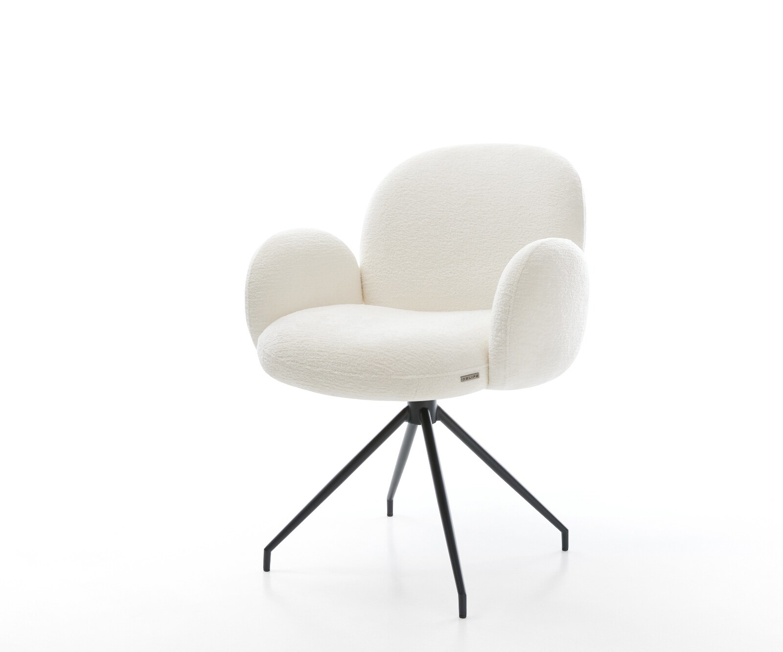 Chaise-de-salle-à-manger Nube-Flex avec accoudoirs bouclé doux beige pied croisé conique noir resorts ensachés 1