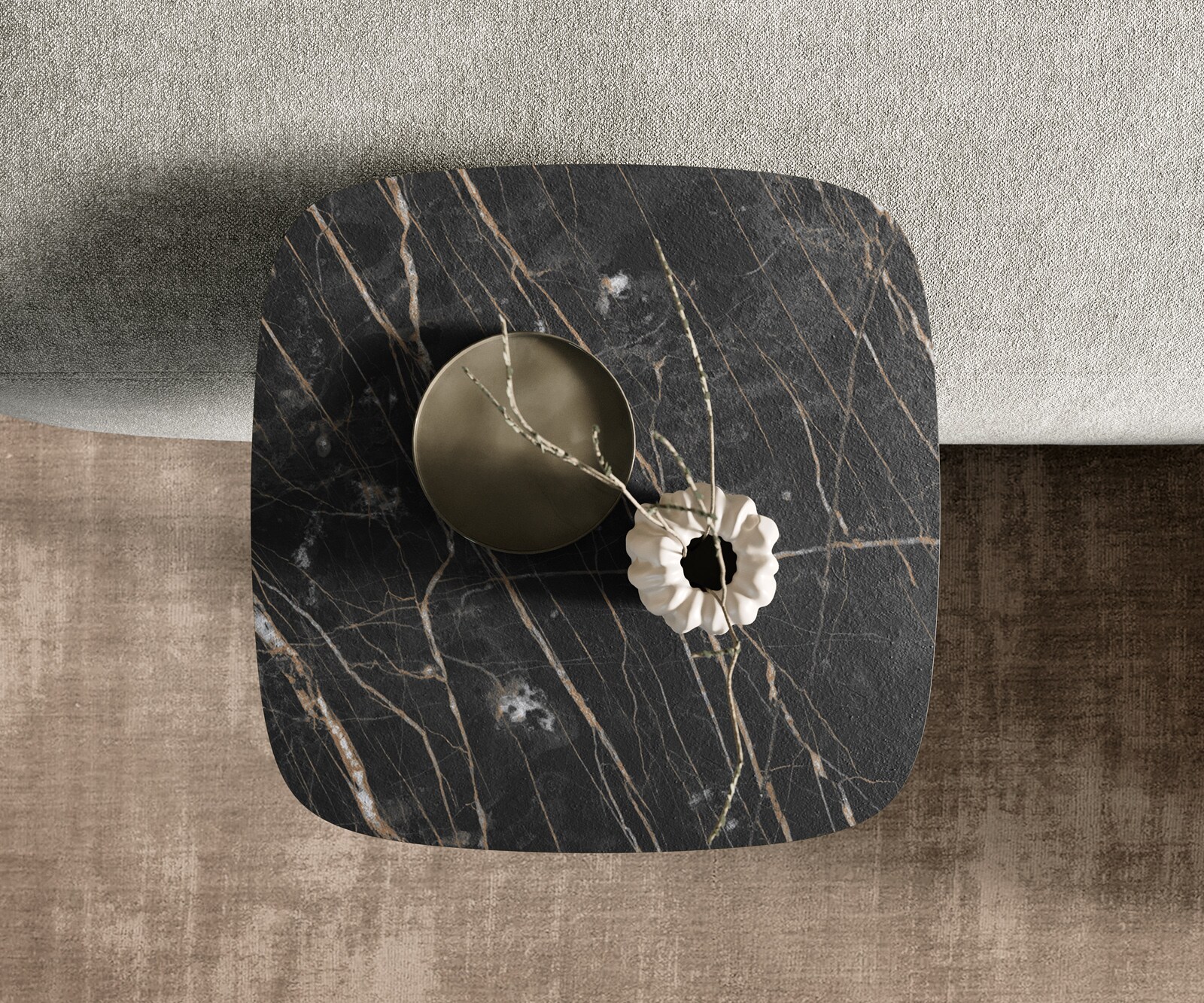 Beistelltisch Edge Boot 50x50 cm Keramik Laminam® Noir Desir Braun Eleny Edelstahl gebürstet 3