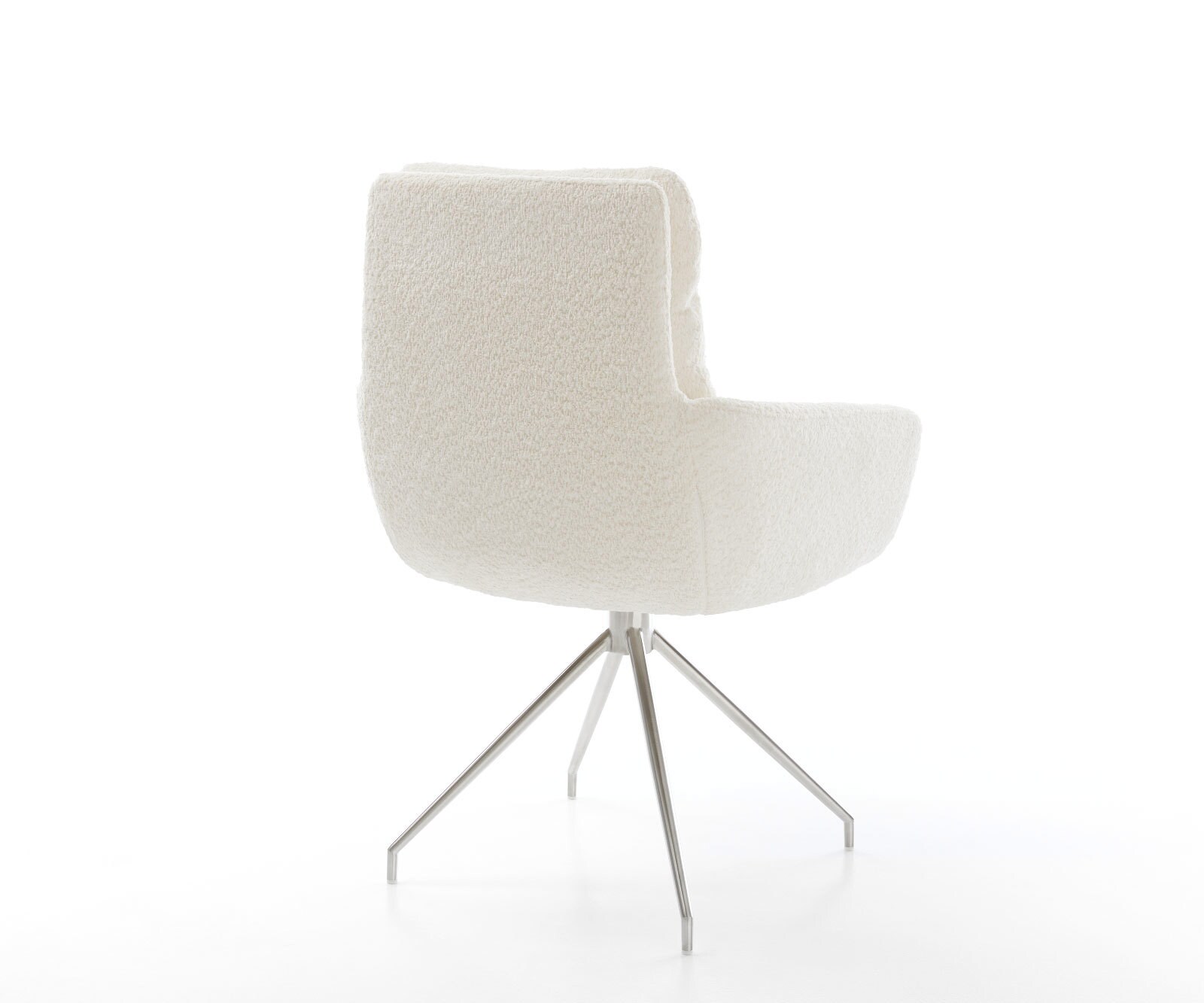 Chaise-de-salle-à-manger Abelia-Flex avec accoudoirs bouclé blanc pied croisé conique acier inoxydable brossé 4
