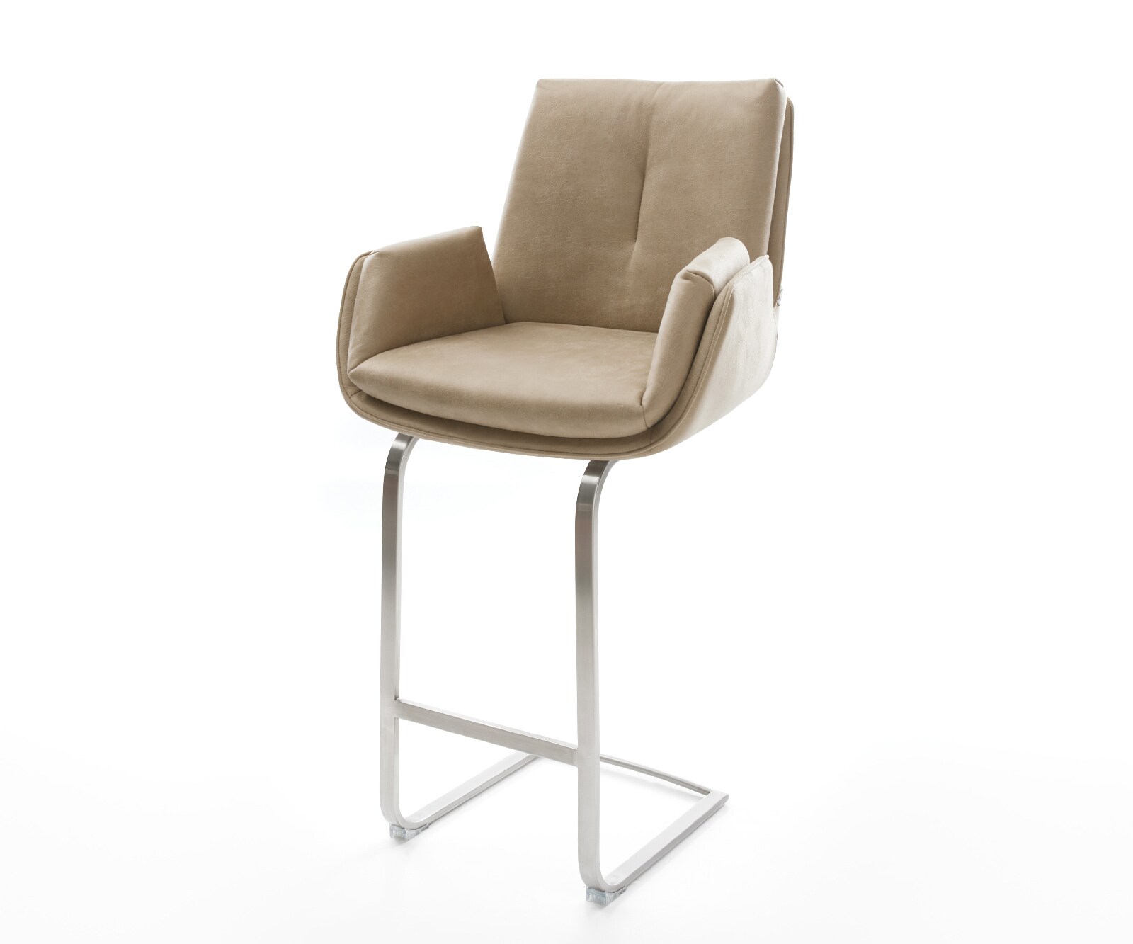 Chaise-de-bar Clea-Flex Microfibre Beige vintage Pied cantilever acier inoxydable Argent 1