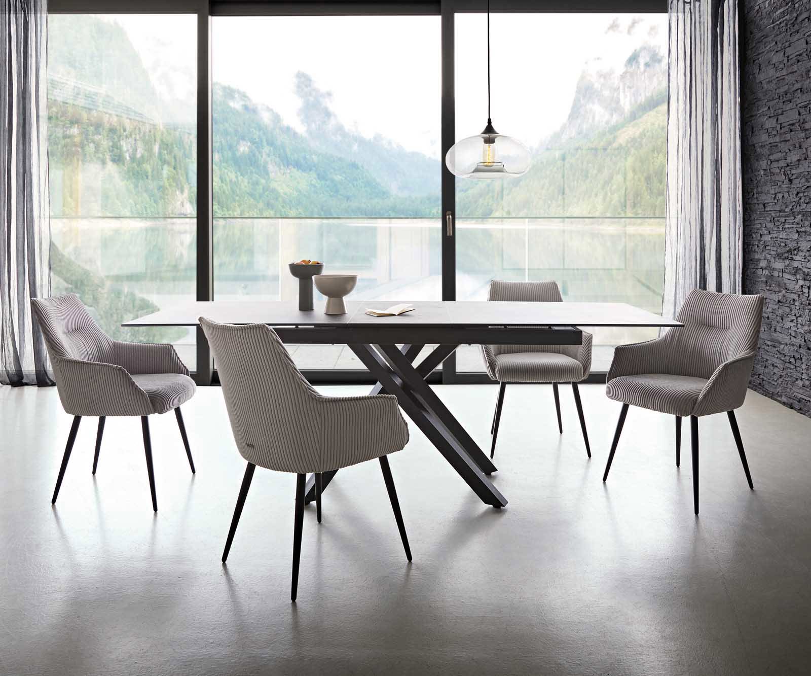 Esszimmerstuhl Alja-Flex mit Armlehnen Cord Silbergrau 4-Fuß konisch Schwarz Taschenfederkern 3 Esszimmerstuhl Alja-Flex mit Armlehnen Cord Silbergrau 4-Fuß konisch Schwarz Taschenfederkern 3