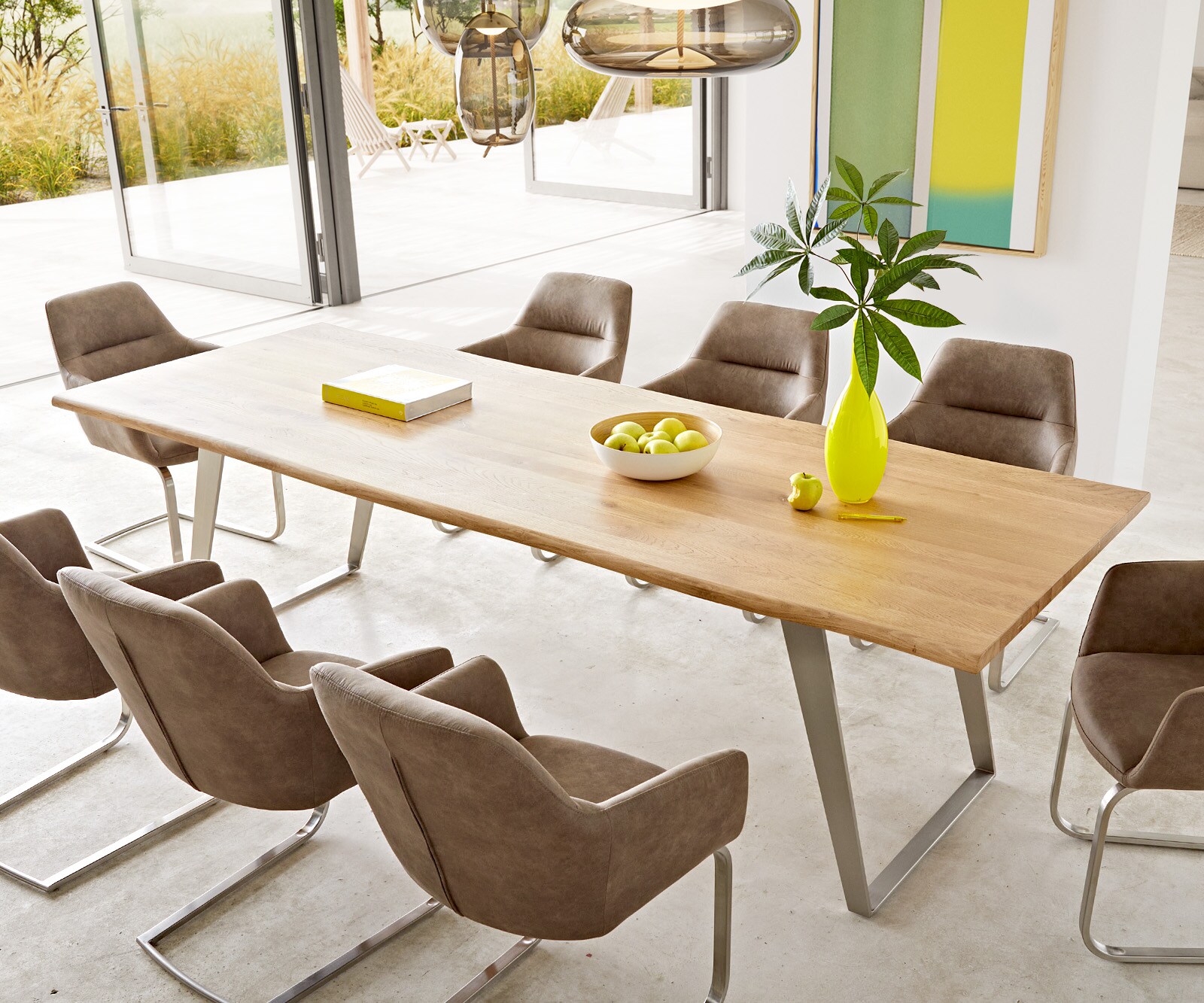 Table à manger Edge 260x100x2,5-3 chêne nature acier inoxydable inclinée Live-Edge
