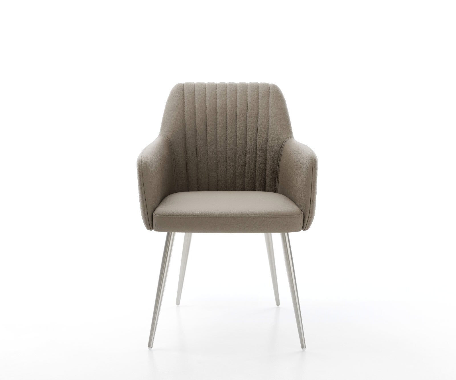 Chaise-de-salle-à-manger Greg-Flex cuir de vache couleur boue 4 pieds coniques acier inoxydable brossé ressorts ensachés 2