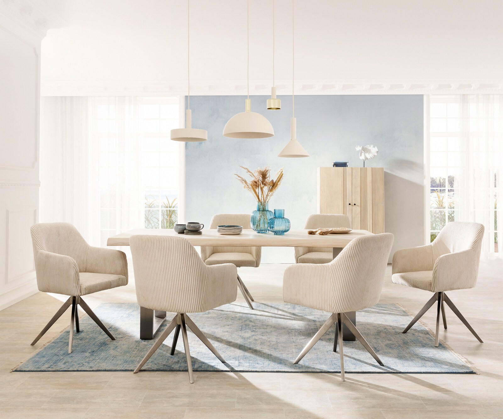 Esszimmerstuhl Greg-Flex Cord Beige Kreuzgestell kantig Edelstahl Taschenfederkern 3 Esszimmerstuhl Greg-Flex Cord Beige Kreuzgestell kantig Edelstahl Taschenfederkern 3