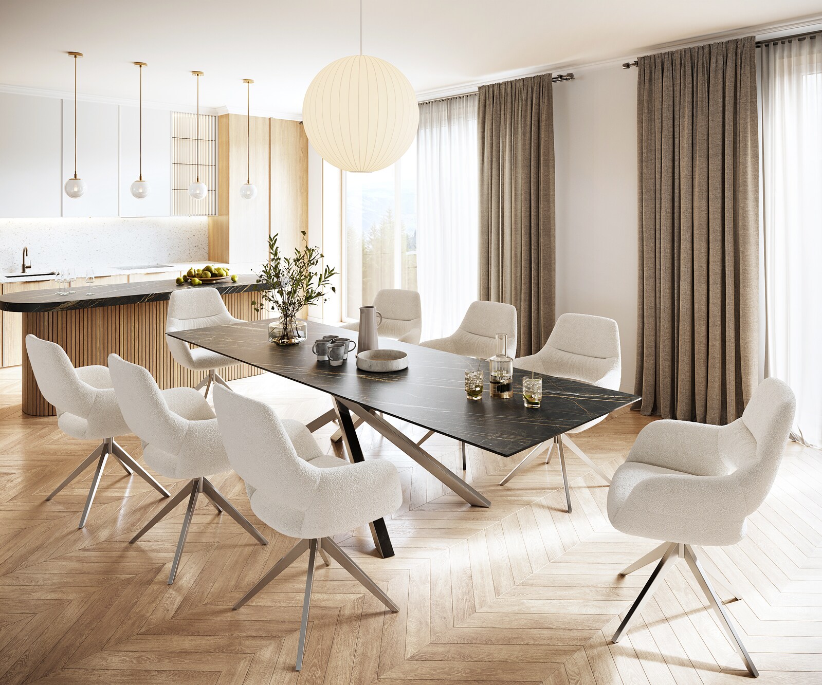 Esstisch Edge 300x100cm Keramik Laminam®Noir Desir Braun Kreuzgestell Rechteck Edelstahl 5