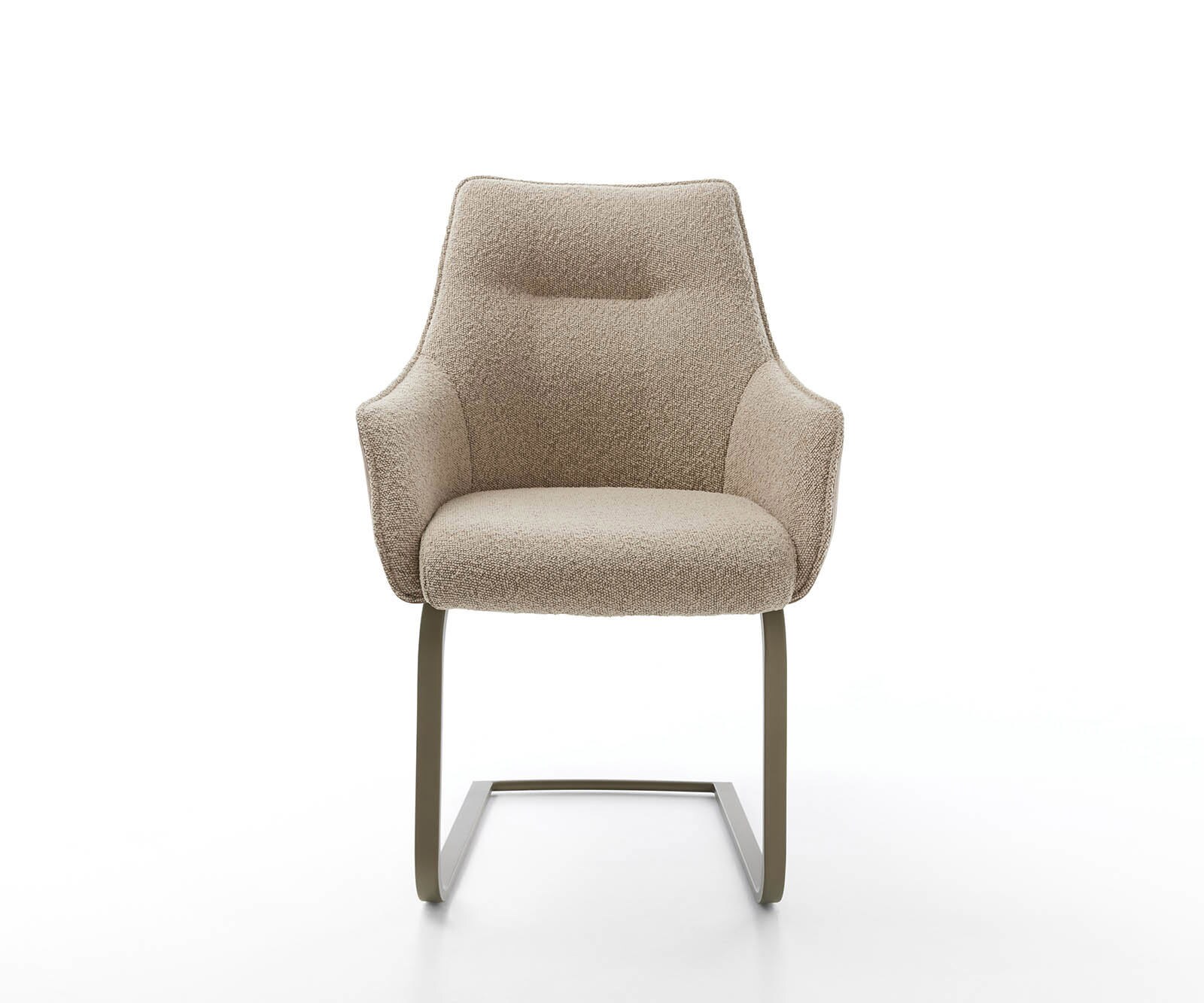 Cantilever Alja-Flex avec accoudoirs tissu mixte couleur boue pied cantilever plat aspect titane ressorts ensachés 1
