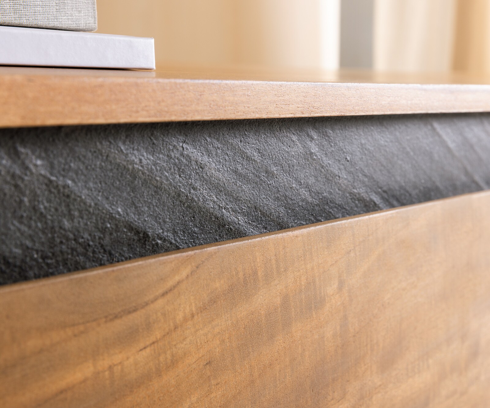 Table-basse Stonegrace 115x60x35 cm acacia naturel ardoise 2 tiroirs 1 compartiment 3