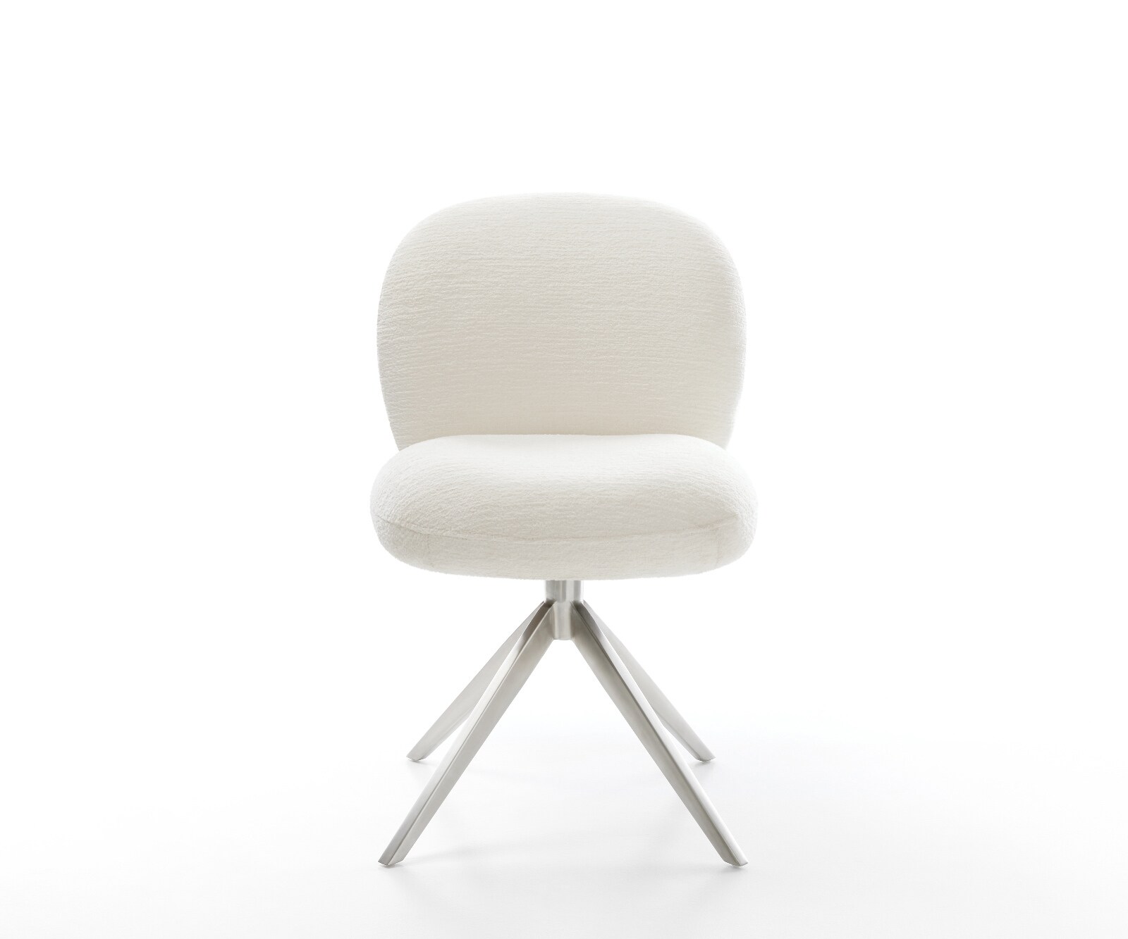 Drehstuhl Nube-Flex Bouclé Soft Beige Kreuzgestell breit Edelstahl 360° drehbar Wippfunktion Taschenfederkern 1