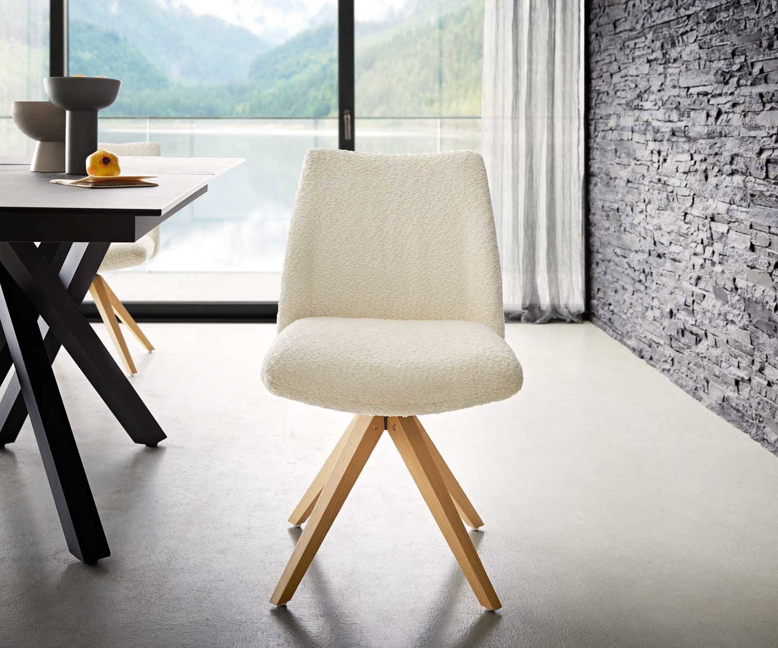 Drehstuhl Elso-Flex Bouclé Weiß Holzgestell kantig Natur 180° drehbar Taschenfederkern 1 Drehstuhl Elso-Flex Bouclé Weiß Holzgestell kantig Natur 180° drehbar Taschenfederkern 1