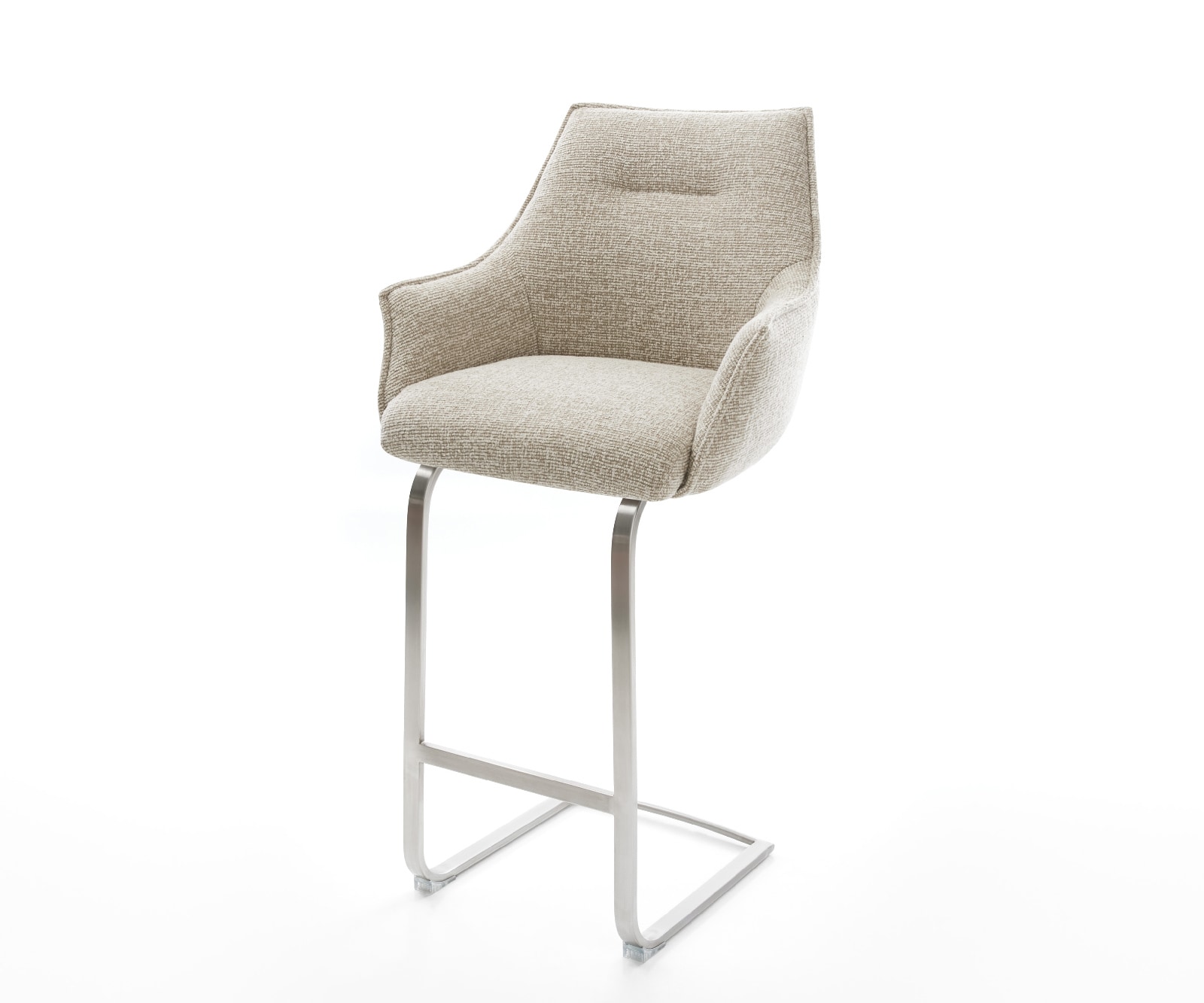 Barstuhl Alja-Flex Webstoff Soft Beige Freischwinger Flach Edelstahl Silberfarben Taschenfederkern 1