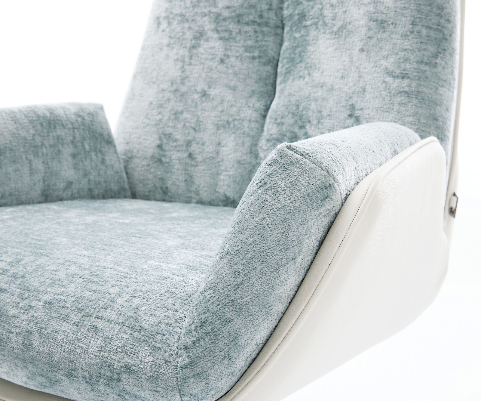 Drehstuhl Clea-Flex Materialmix Echtleder Weiß-Pastellblau Kreuzgestell breit Weiß 360° drehbar Wippfunktion 3