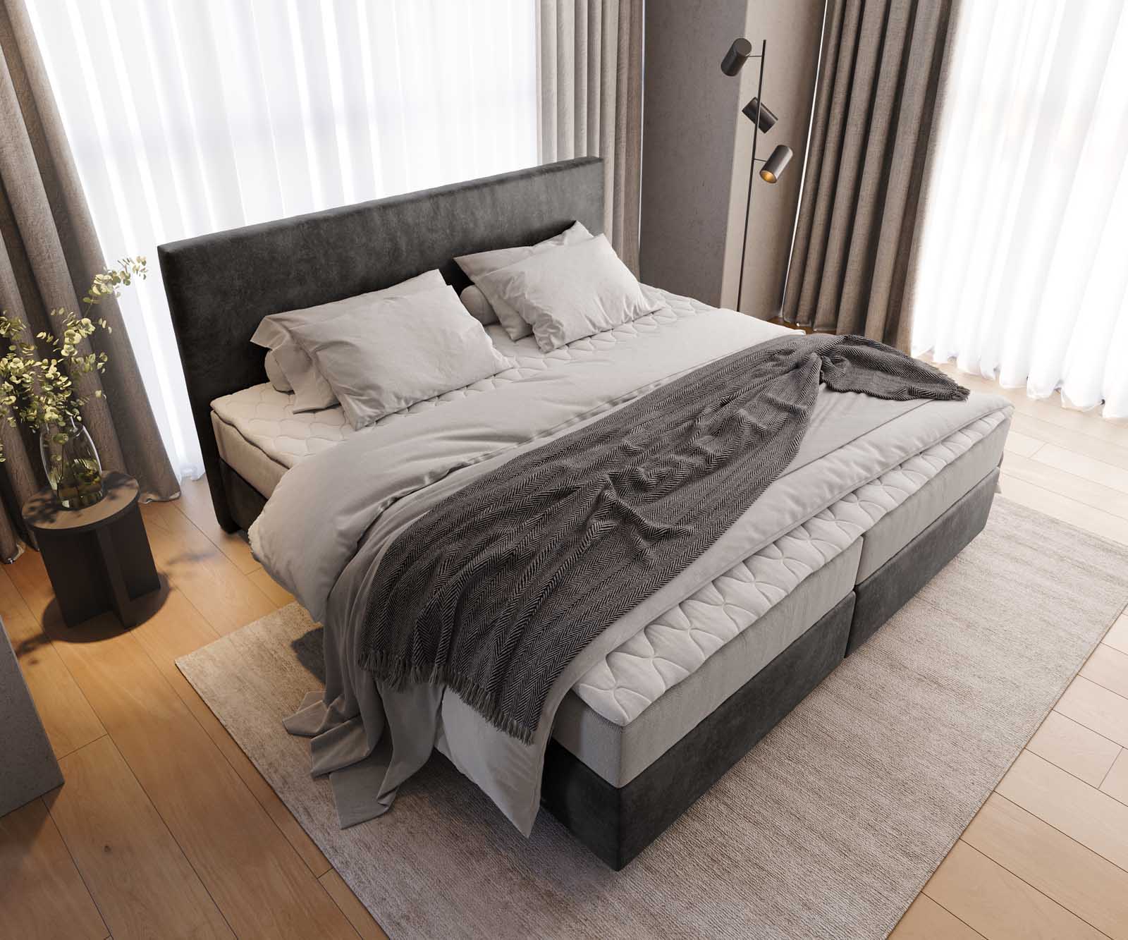 Lit à sommier tapissier Dream-Well Microfibre anthracite vintage 200x200 cm avec matelas à ressorts ensachés et surmatelas viscoélastique 3