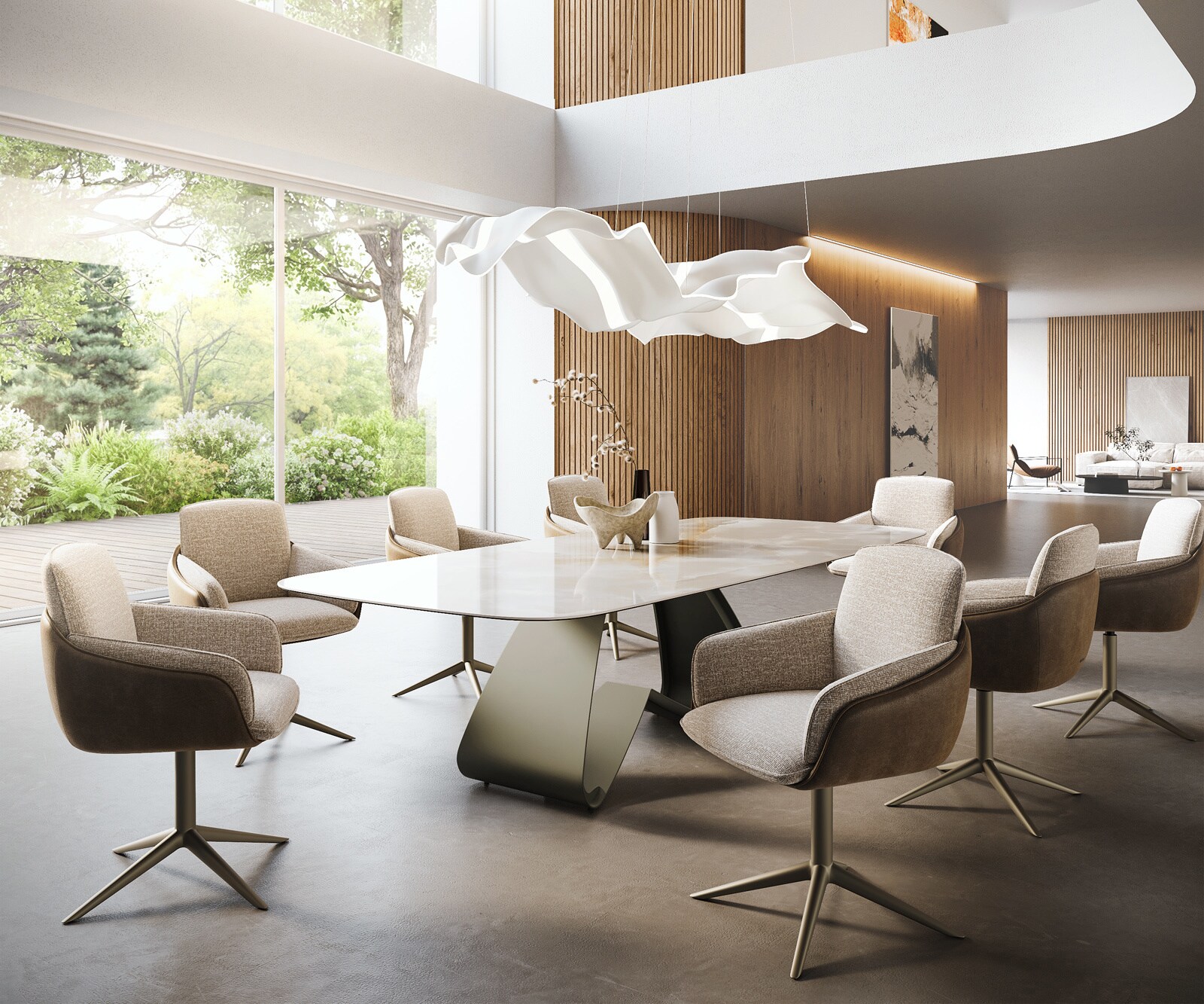 Esstisch Edge Boot 270x120 cm Keramik Iris FMG Onice Grigio W-Gestell Metall Effektfinish Titan 6