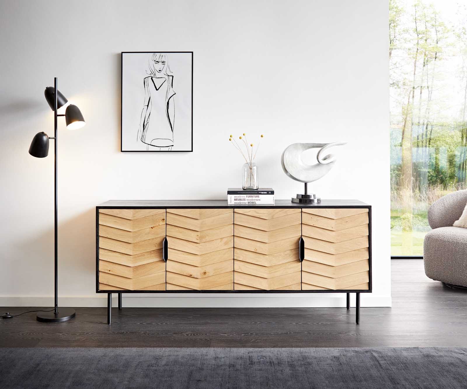 Sideboard Muvi 175 cm Eiche Natur Mango Schwarz Metall Schwarz 4 Türen 1 Sideboard Muvi 175 cm Eiche Natur Mango Schwarz Metall Schwarz 4 Türen 1