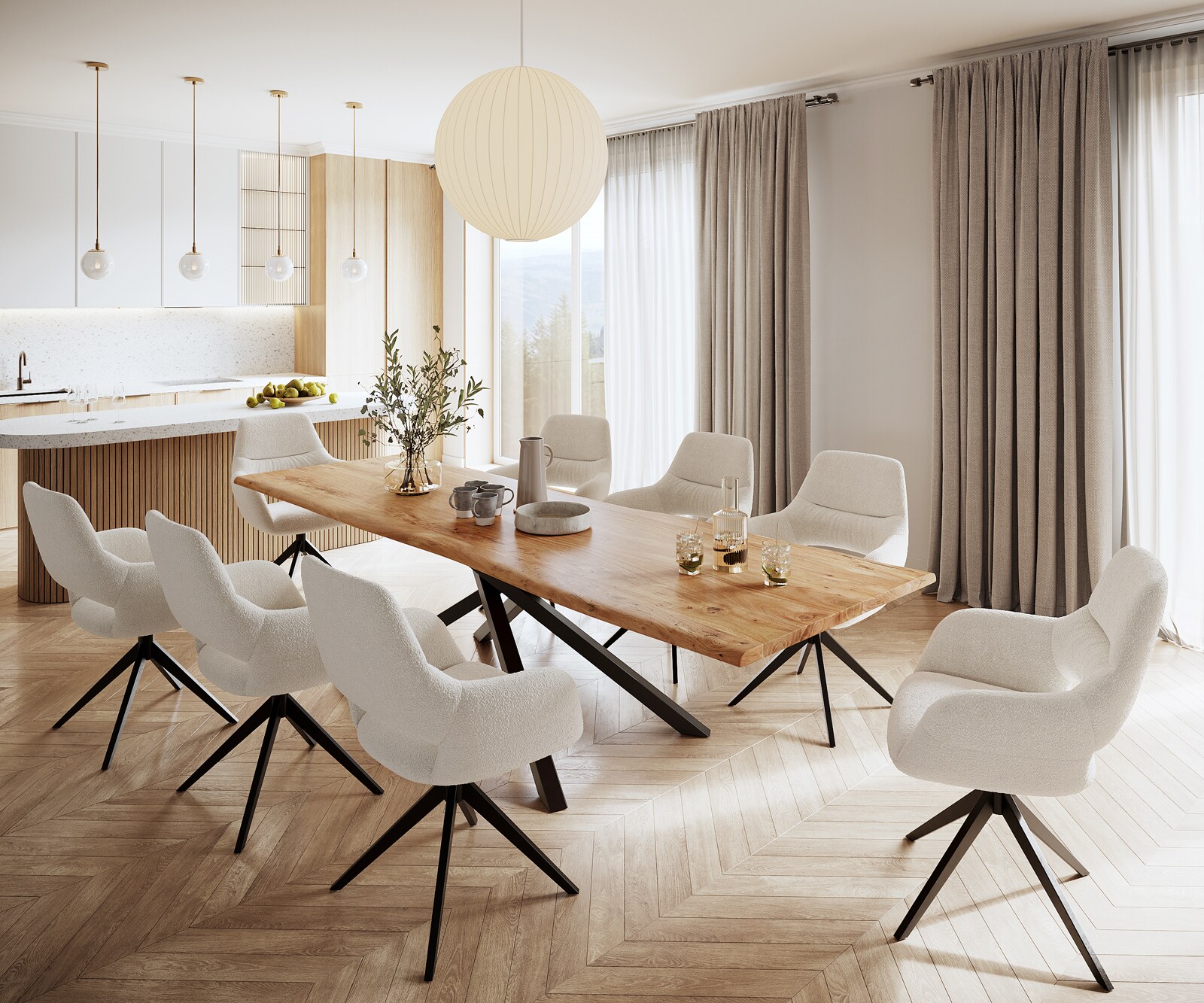 Esstisch Edge 300x100 Akazie Natur Kreuzgestell Rechteck Schwarz Live-Edge 5