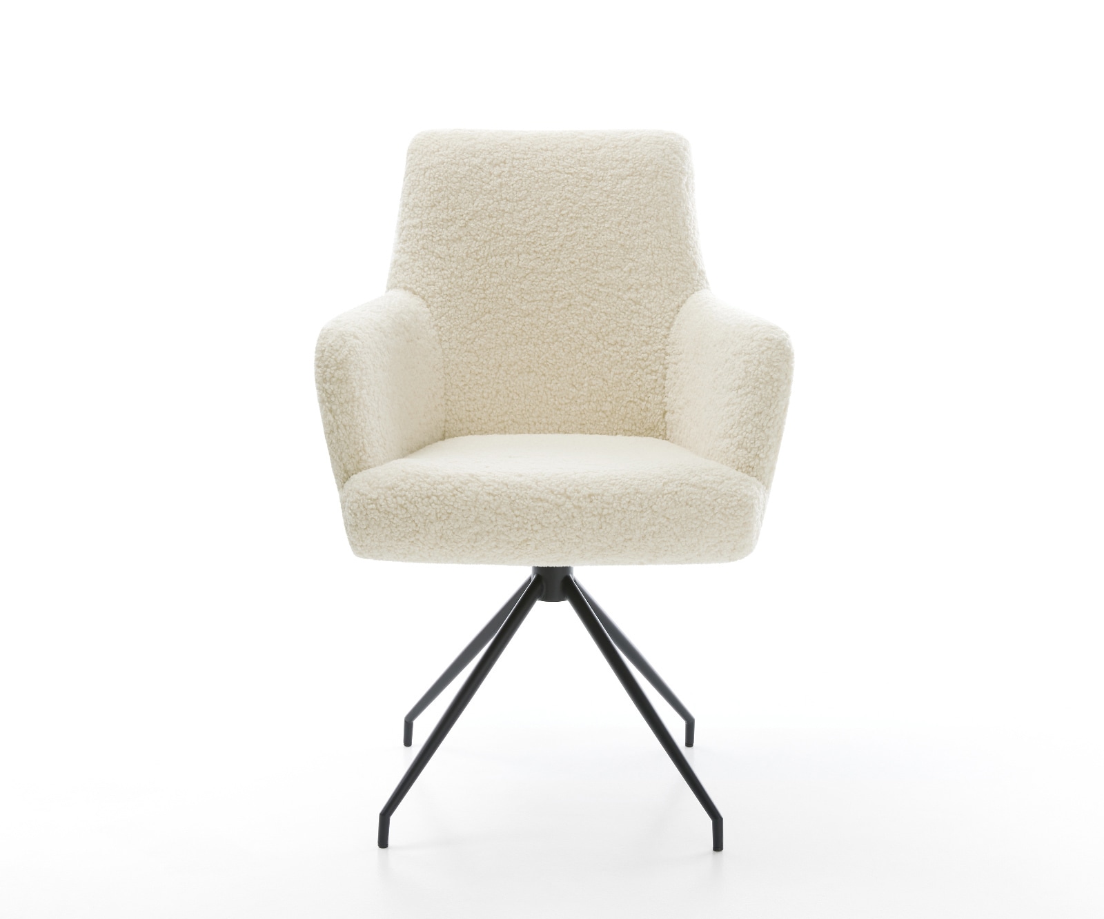 Esszimmerstuhl Heira-Flex mit Armlehnen Teddystoff Beige Kreuzgestell konisch Schwarz Taschenfederkern 2