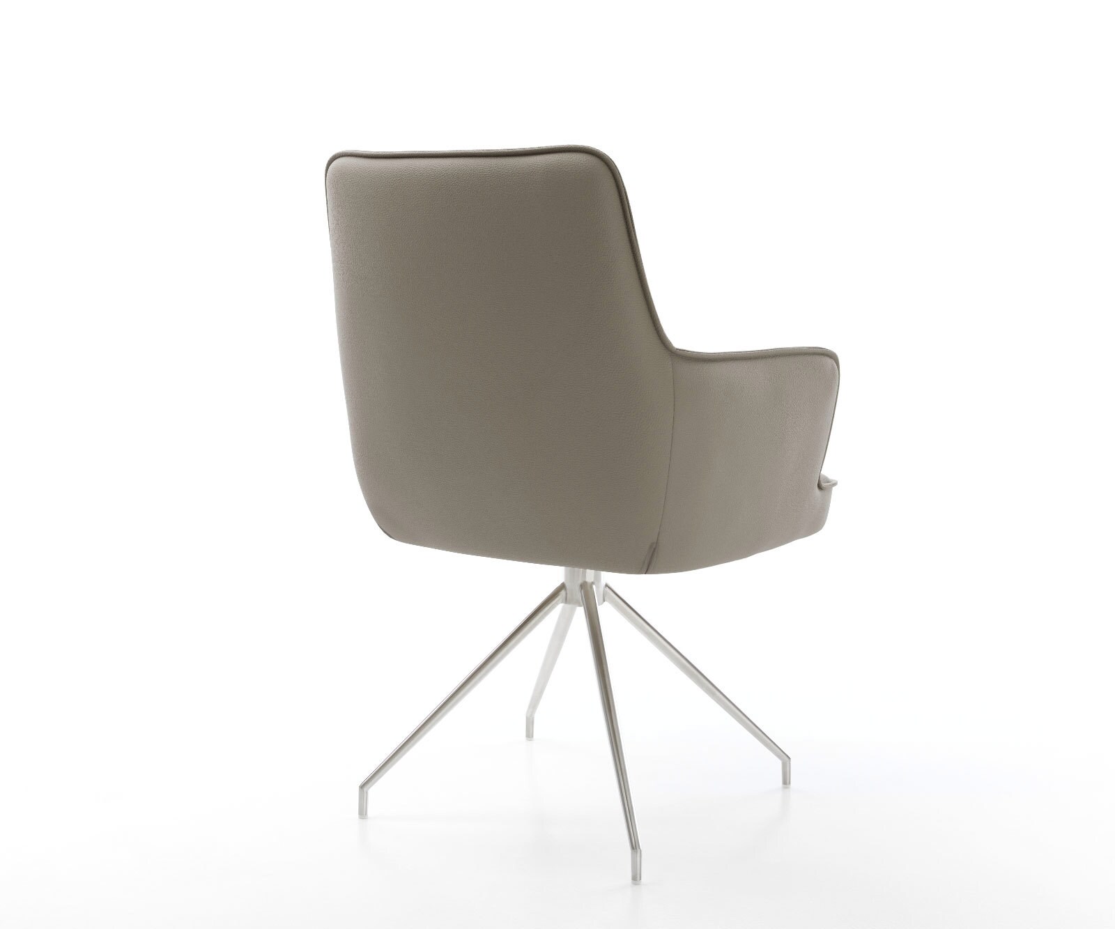 Chaise-pivotante Heira-Flex avec accoudoirs cuir de vache couleur boue pied croisé conique acier inoxydable brossé pivotement sur 180° ressorts ensachés 5
