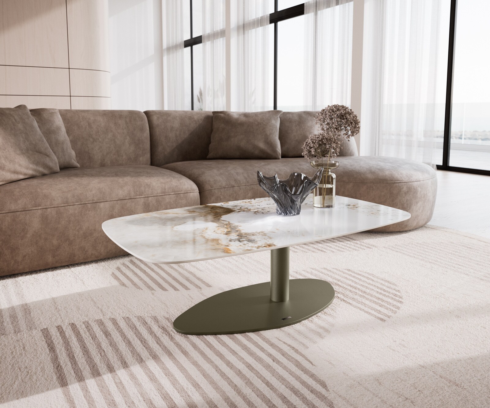 Couchtisch Edge Boot 120x70 cm Keramik Minas Melange Vibany Metall Effektfinish Titan