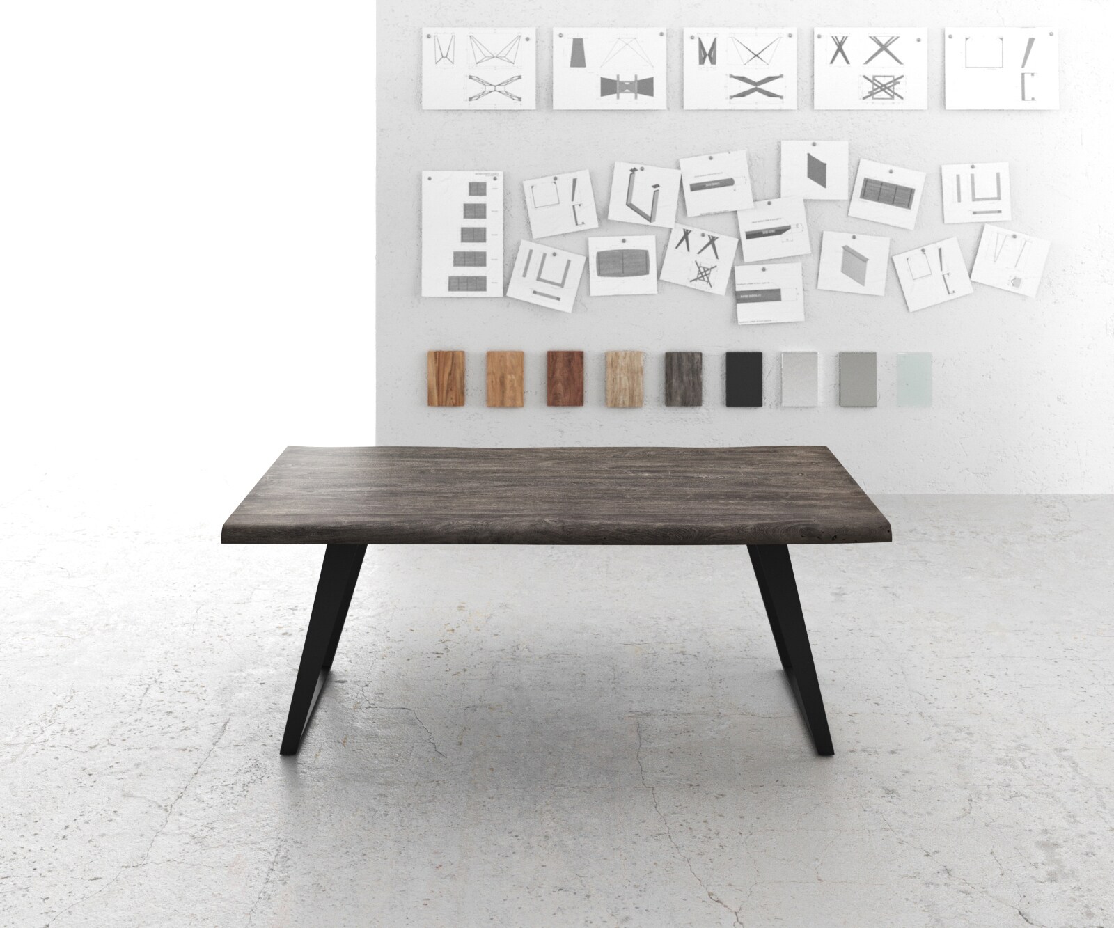 Table-à-manger Edge 200x100 XL acacia platine métal incliné Live-Edge 1