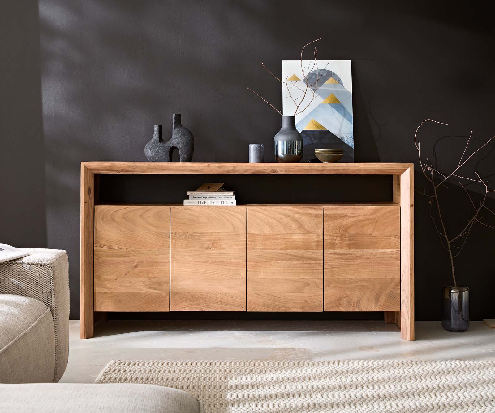 Sideboard Assuan 175 cm Akazie Natur 4 Türen 1 Fach 1 Sideboard Assuan 175 cm Akazie Natur 4 Türen 1 Fach 1