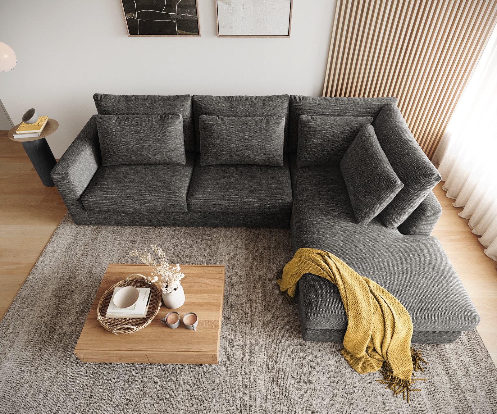 Ecksofa Isla 330x225 cm Chenille Anthrazit Ottomane rechts 4