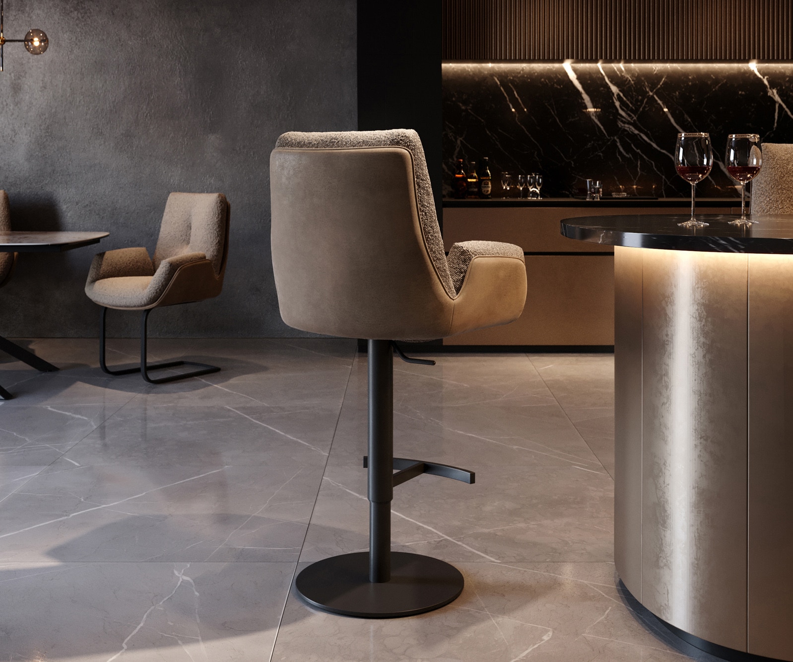 Barstuhl Clea-Flex Materialmix Schlamm Drehfuß höhenverstellbar Metall drehbar Taschenfederkern 2 Barstuhl Clea-Flex Materialmix Schlamm Drehfuß höhenverstellbar Metall drehbar Taschenfederkern 2