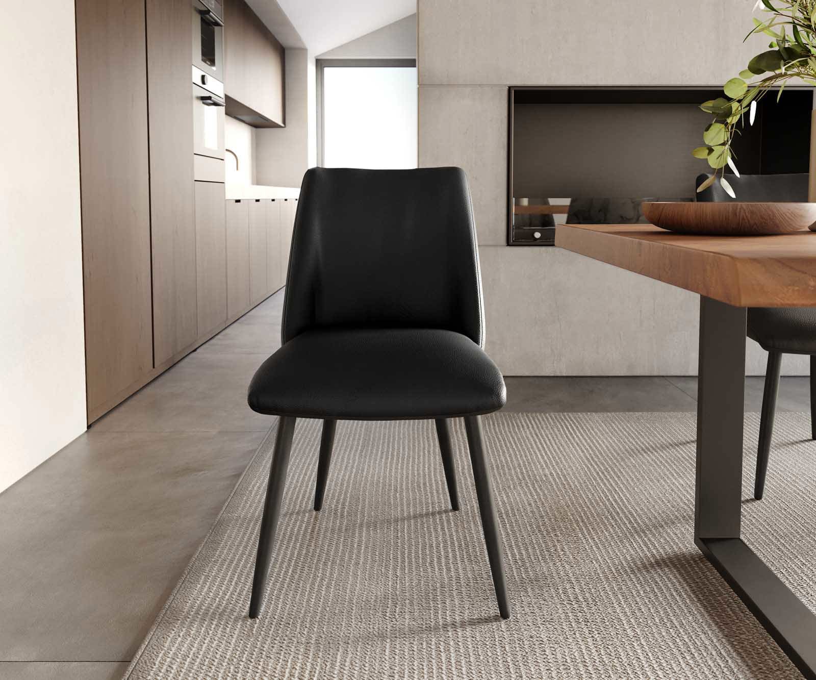 Esszimmerstuhl Elso-Flex Echt-Leder Schwarz 4-Fuß konisch Schwarz Taschenfederkern 1 Esszimmerstuhl Elso-Flex Echt-Leder Schwarz 4-Fuß konisch Schwarz Taschenfederkern 1