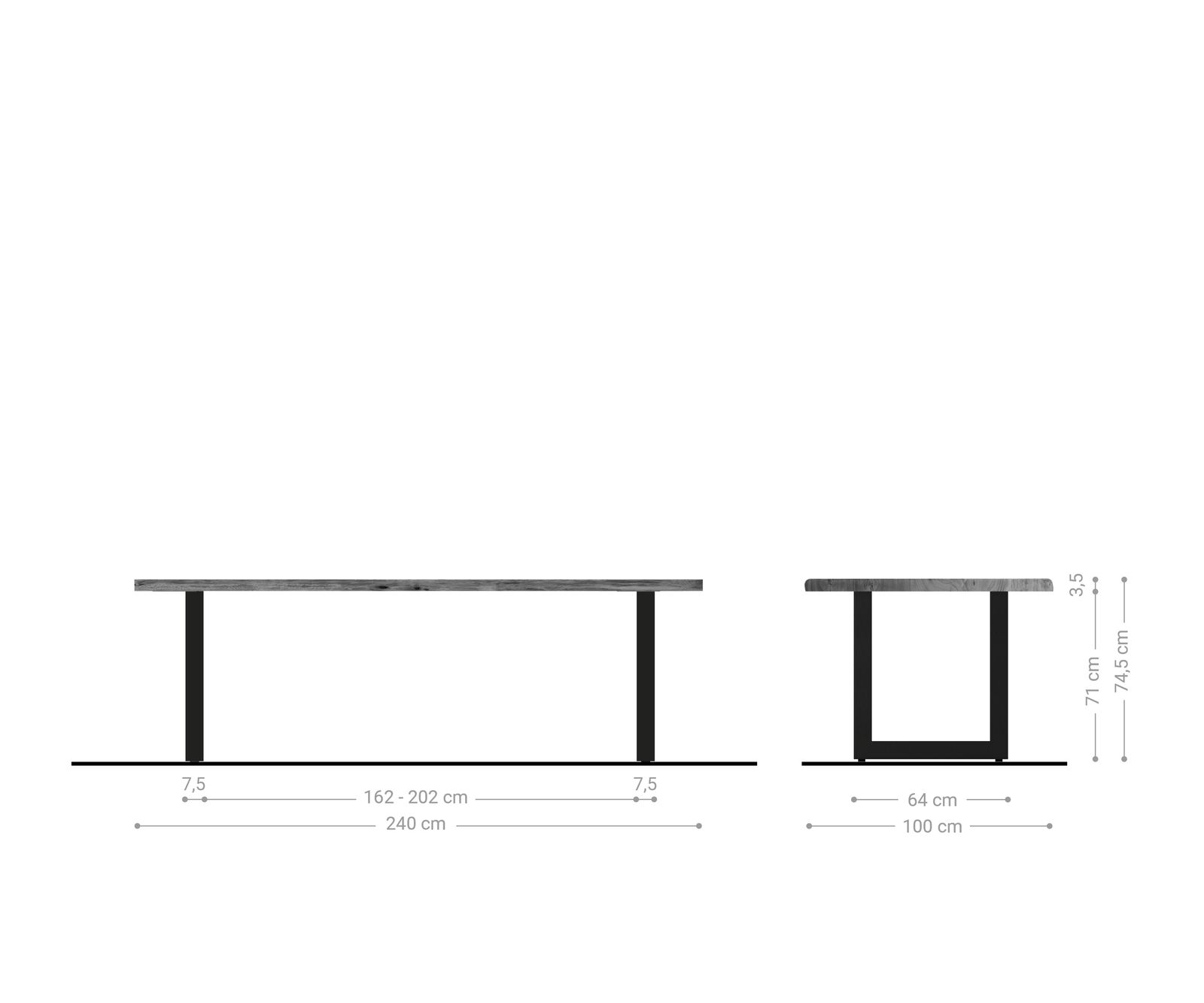 Esstisch Edge 240x100cm Akazie Natur Edelstahl breit Live-Edge 6