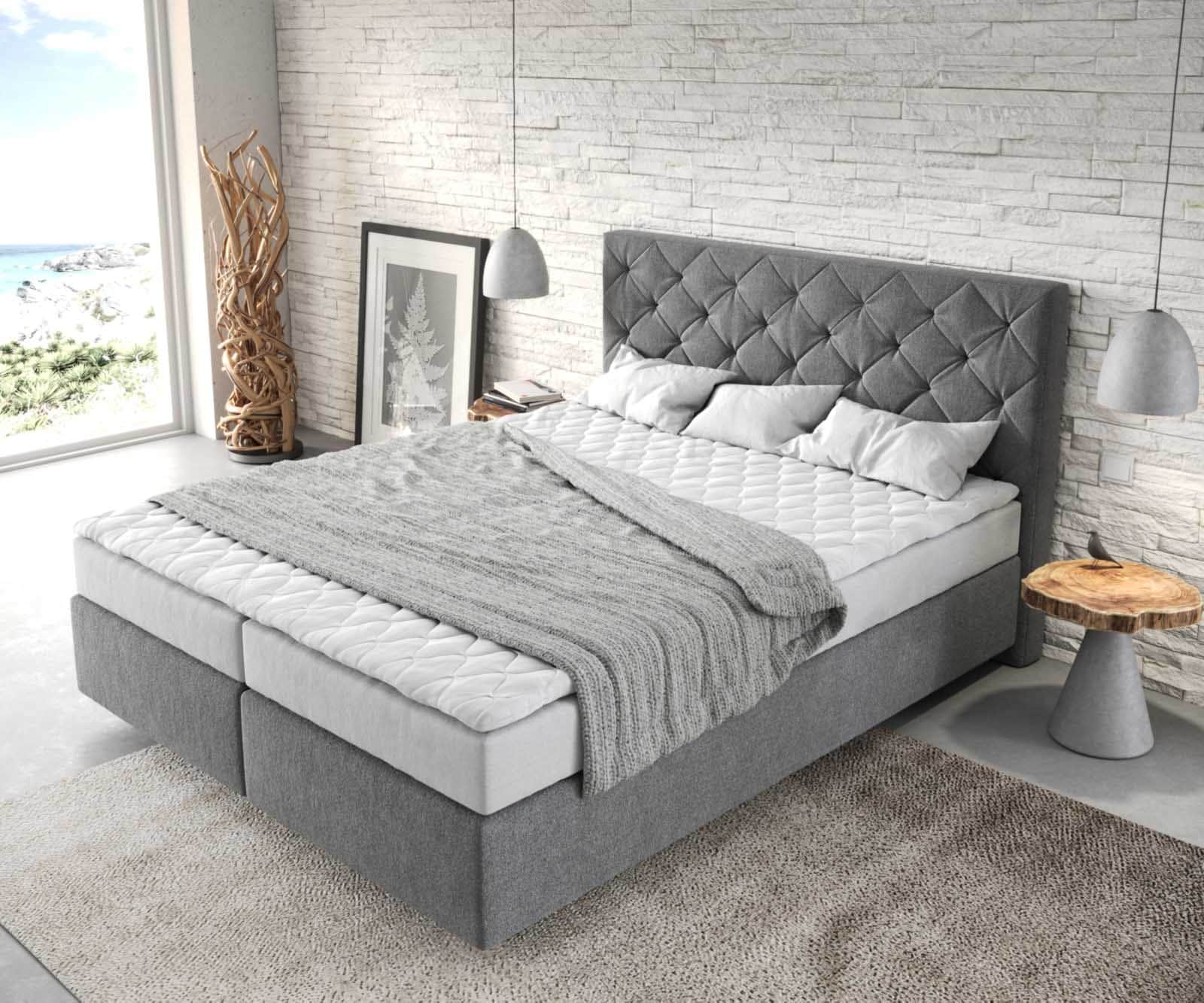 Boxspringbett Dream-Great 160x200 cm Mikrofaser Anthrazit mit Matratze und Topper 3 Boxspringbett Dream-Great 160x200 cm Mikrofaser Anthrazit mit Matratze und Topper 3