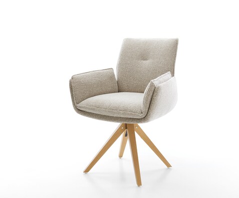 Drehstuhl Nela-Flex Webstoff Soft Beige Holzgestell kantig Natur 360° drehbar