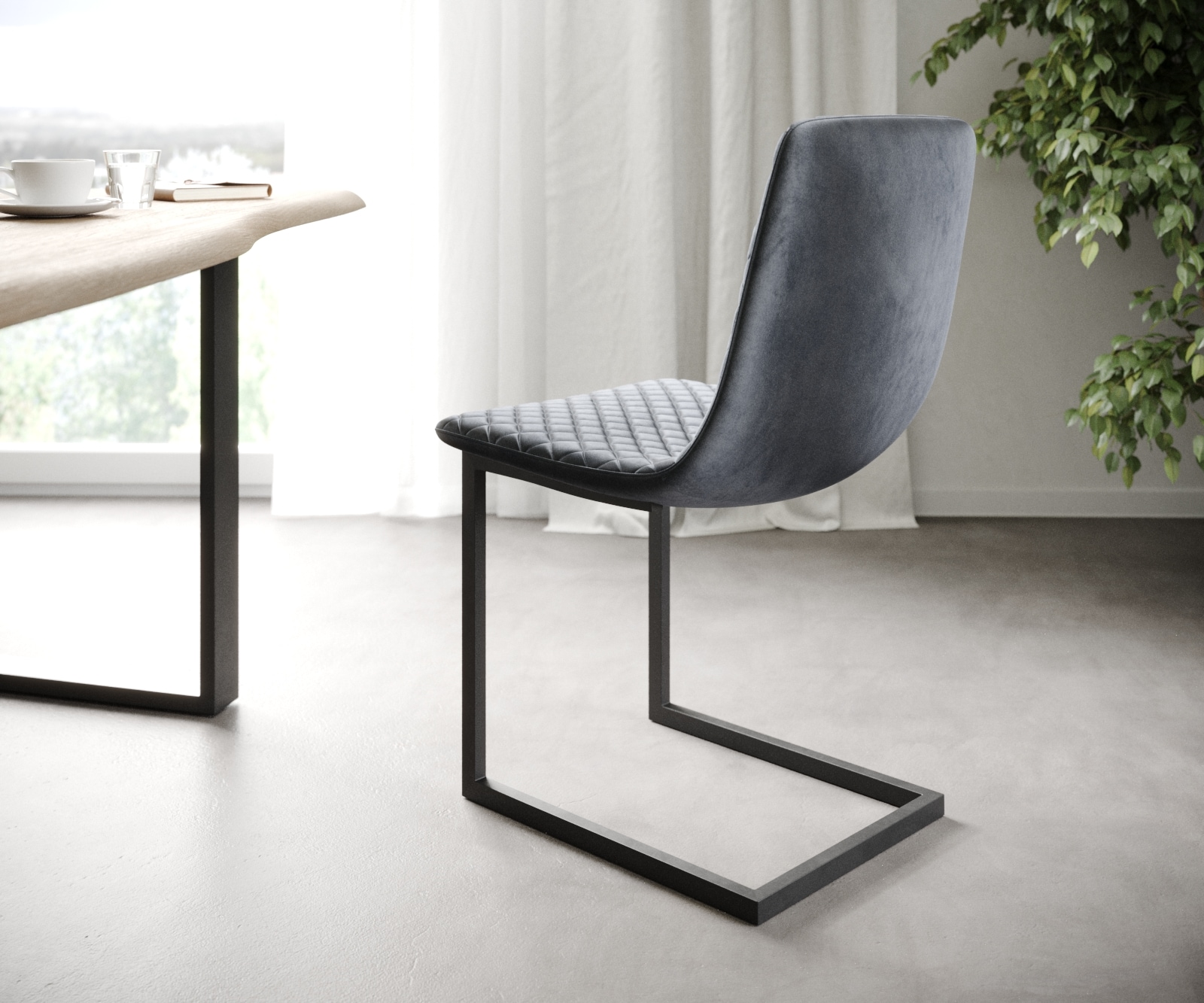 4-er-Set-Esszimmerstuhl Novi-Adesso Grau Samt Freischwinger 1 4-er-Set-Esszimmerstuhl Novi-Adesso Grau Samt Freischwinger 1