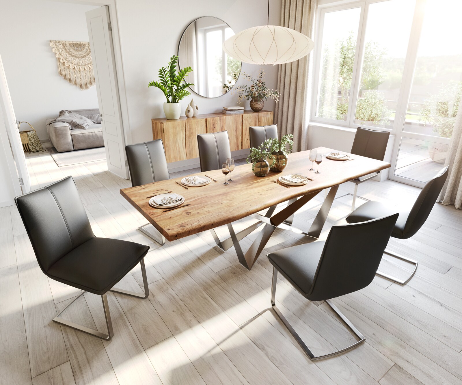 Cantilever Lelio-Flex cuir de vache noir pied cantilever plat acier inoxydable brossé ressorts ensachés 3