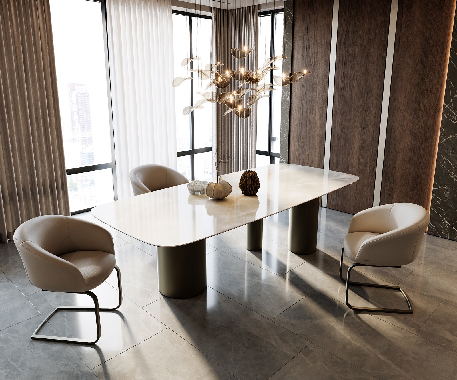Table à manger Edge Boot 270x120 Céramique Iris FMG Onice Grigio Troa Métal finition à effet Titane 7