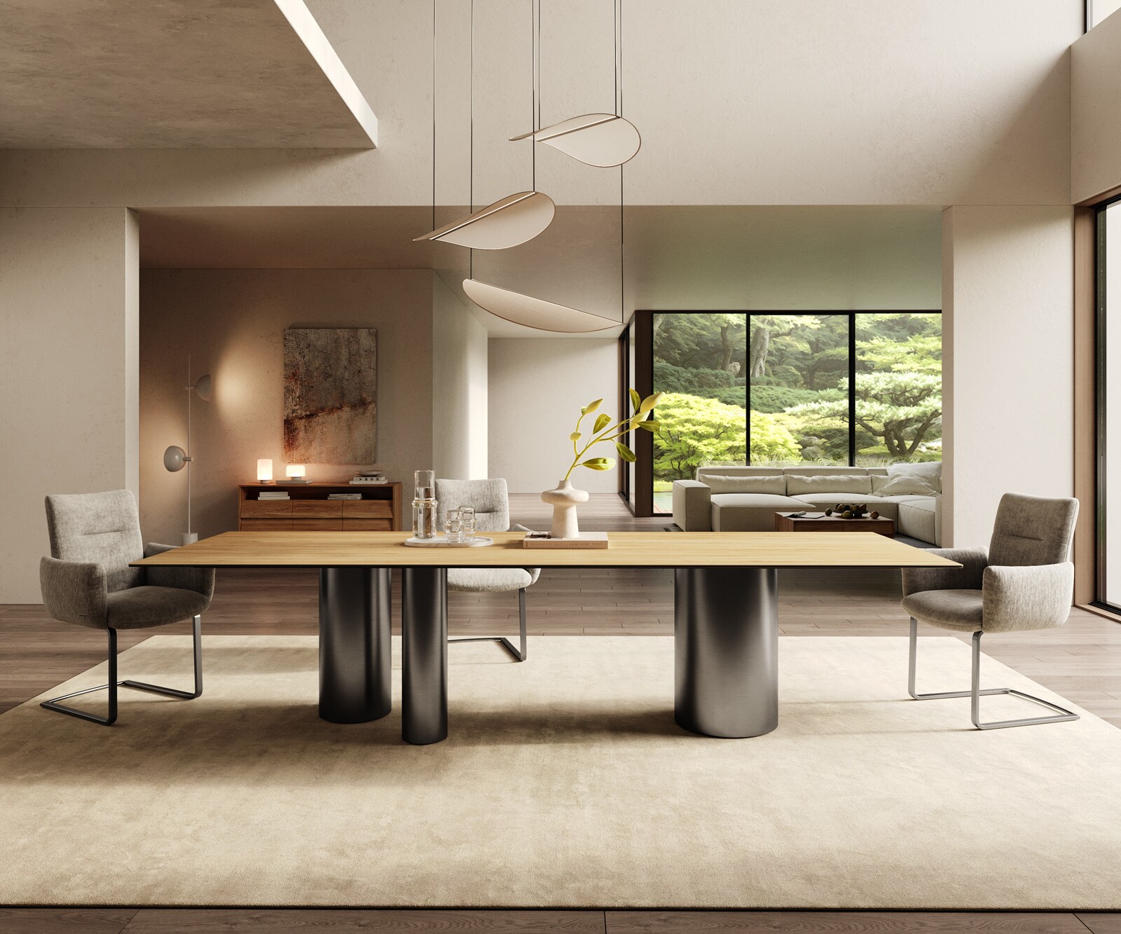 Table à manger Edge 300x100 Céramique Laminam® Sabbia Couleur chêne Troa Acier inoxydable Graphite 2