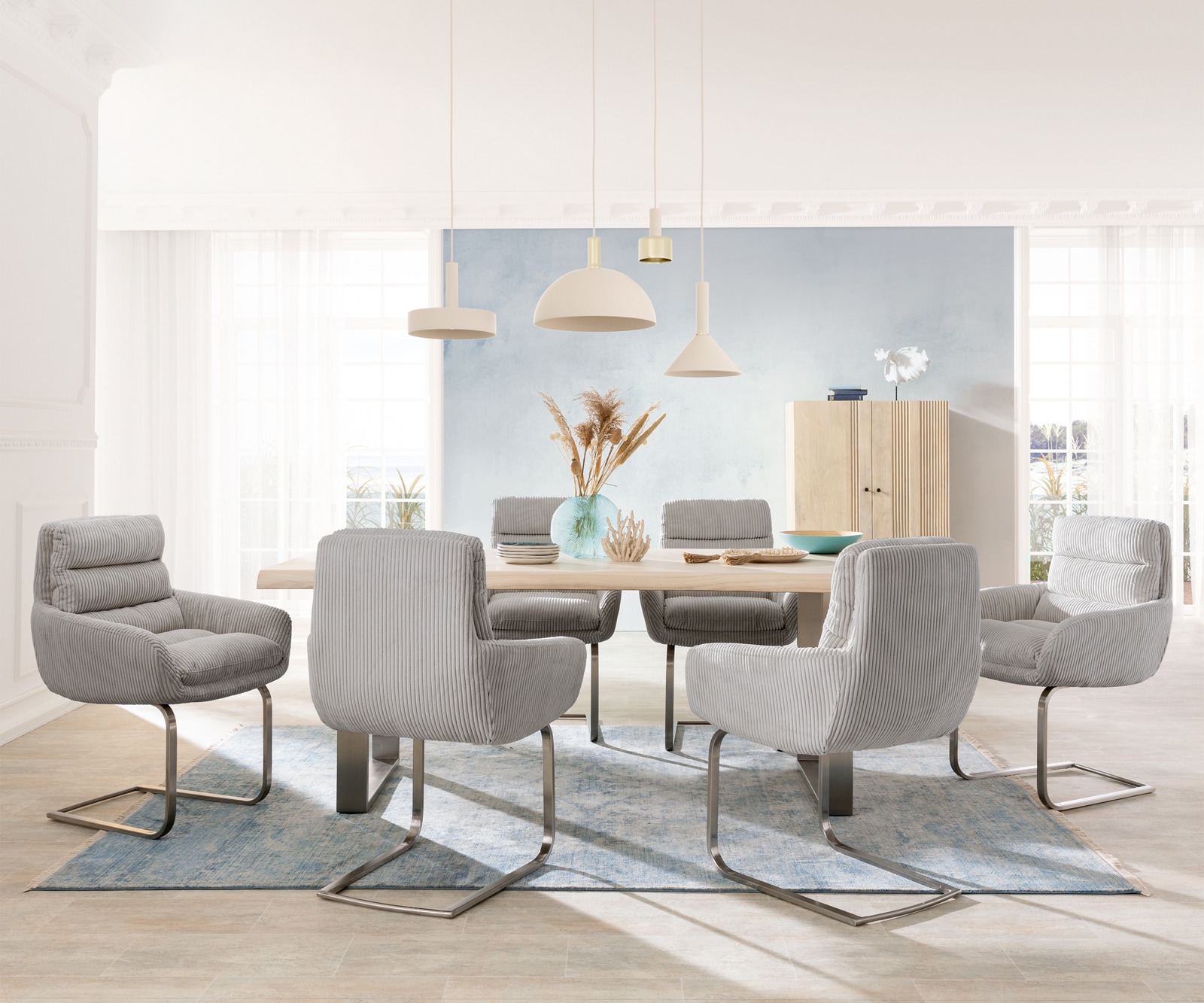 Freischwinger Abelia-Flex mit Armlehnen Cord Silbergrau Freischwinger flach Edelstahl 3 Freischwinger Abelia-Flex mit Armlehnen Cord Silbergrau Freischwinger flach Edelstahl 3