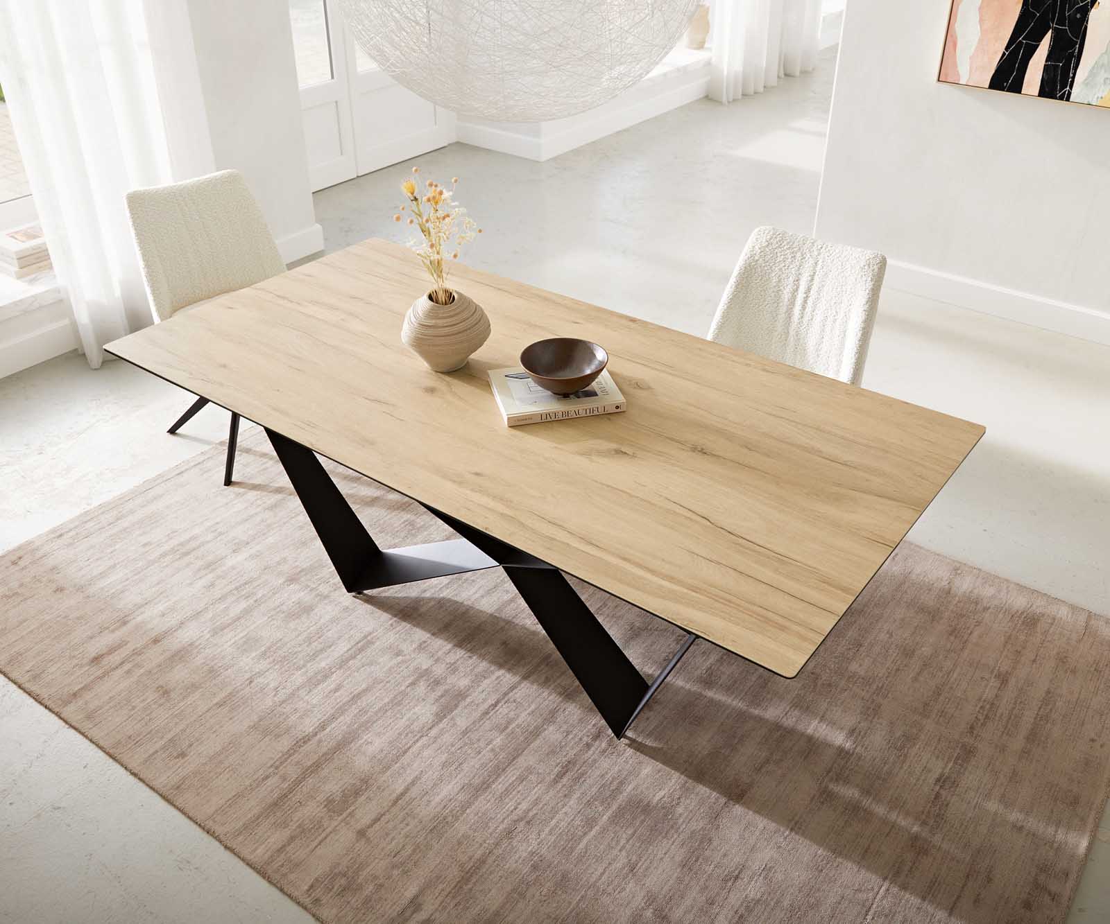 Esstisch Edge 200x100 Keramik Laminam® Sabbia Eichefarbig Spider Flachstahl Schwarz 3