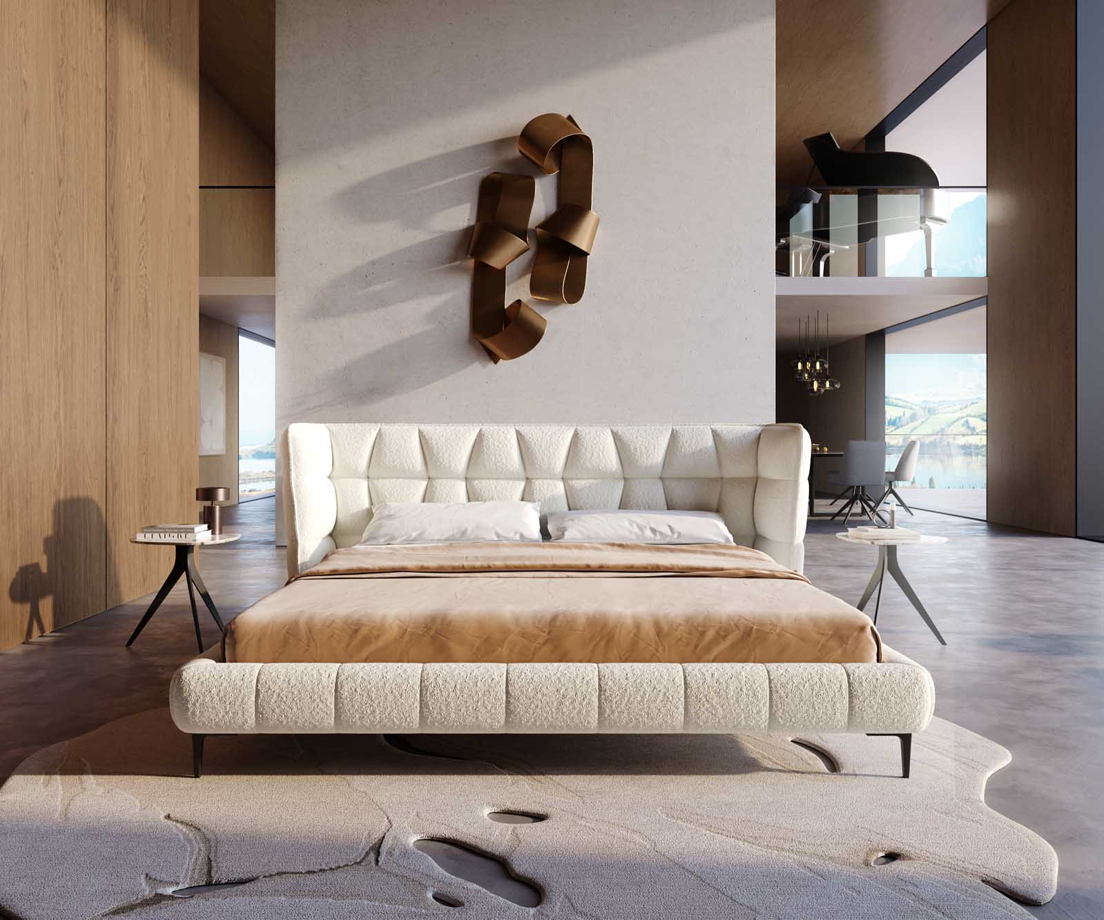 Polsterbettgestell Capujo 180x200 cm Bouclé Creme-Weiß 1