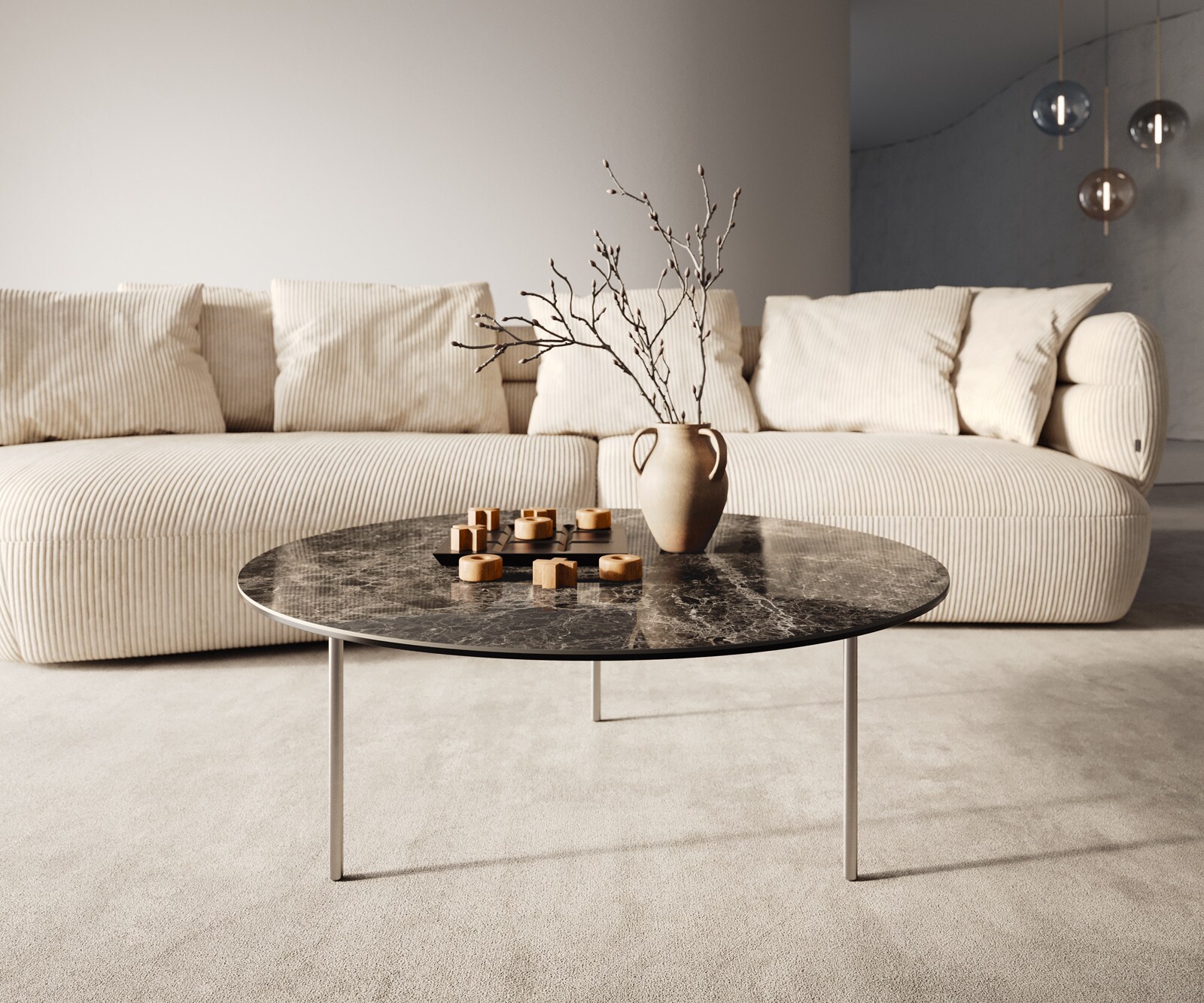 Couchtisch Edge Rund 90x90 cm Keramik Emperador Extra Lucidato Dunkelbraun Trive Edelstahl gebürstet 2