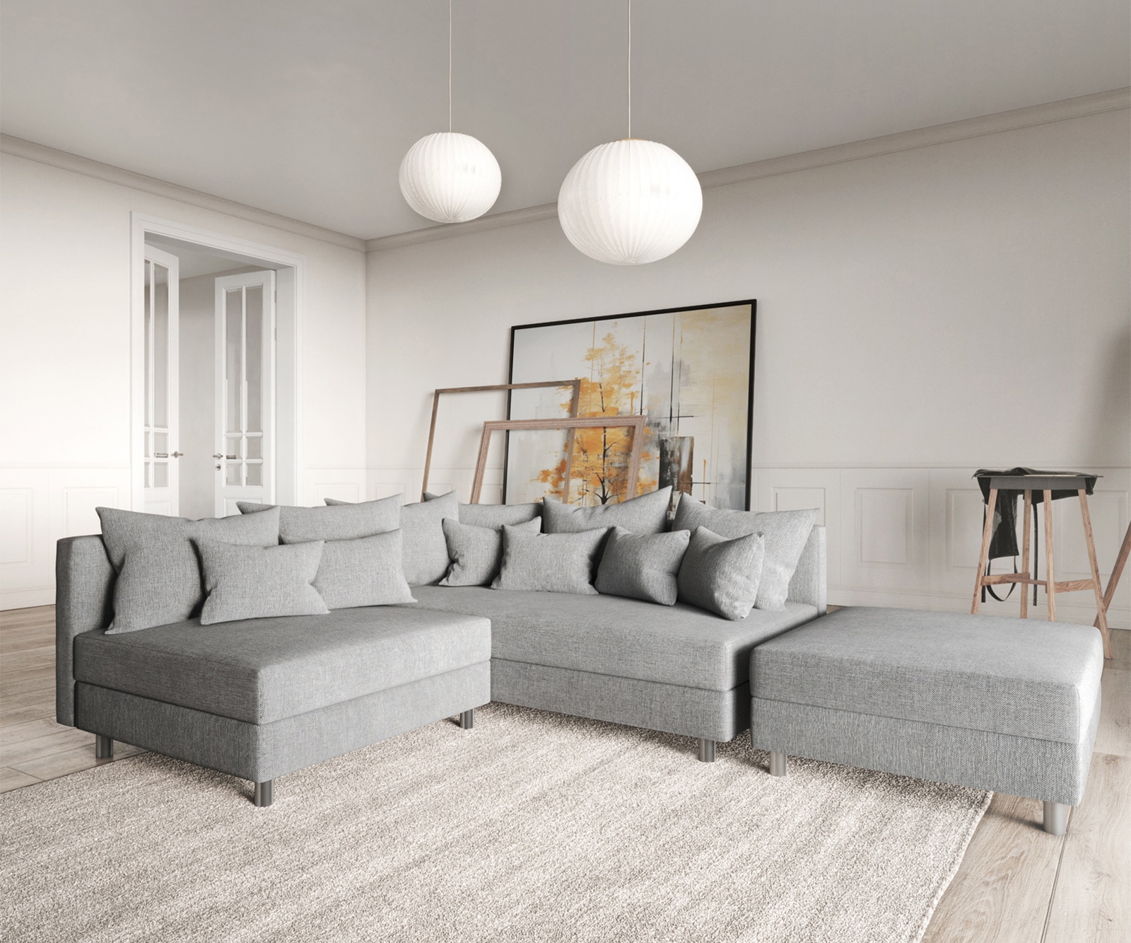Canapé Clovis gris tabouret tissu plat ottoman droit canapé modulaire 1 Canapé Clovis gris tabouret tissu plat ottoman droit canapé modulaire 1