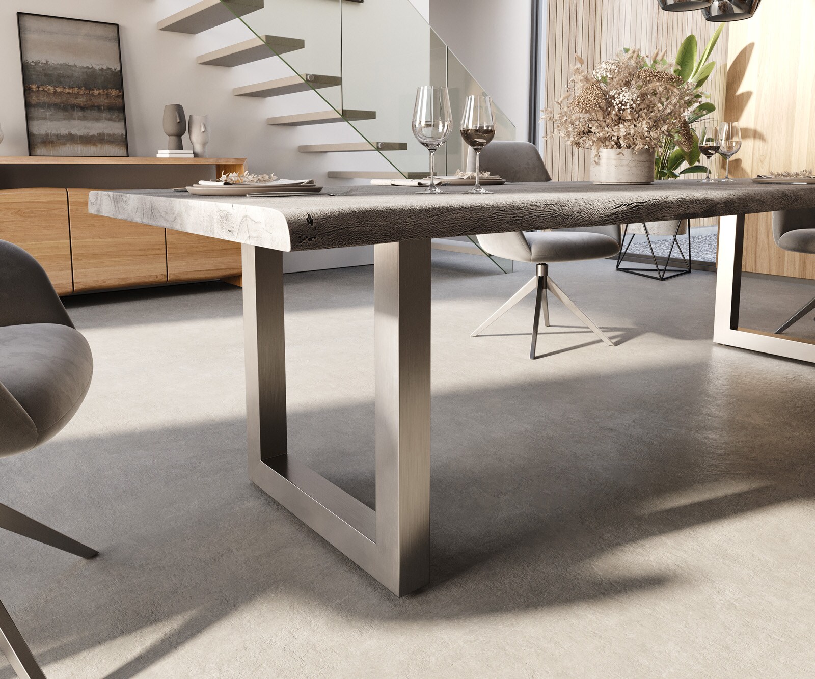 Esstisch Edge 300x100 XL Akazie Platin Edelstahl Breit Live-Edge 5 Esstisch Edge 300x100 XL Akazie Platin Edelstahl Breit Live-Edge 5