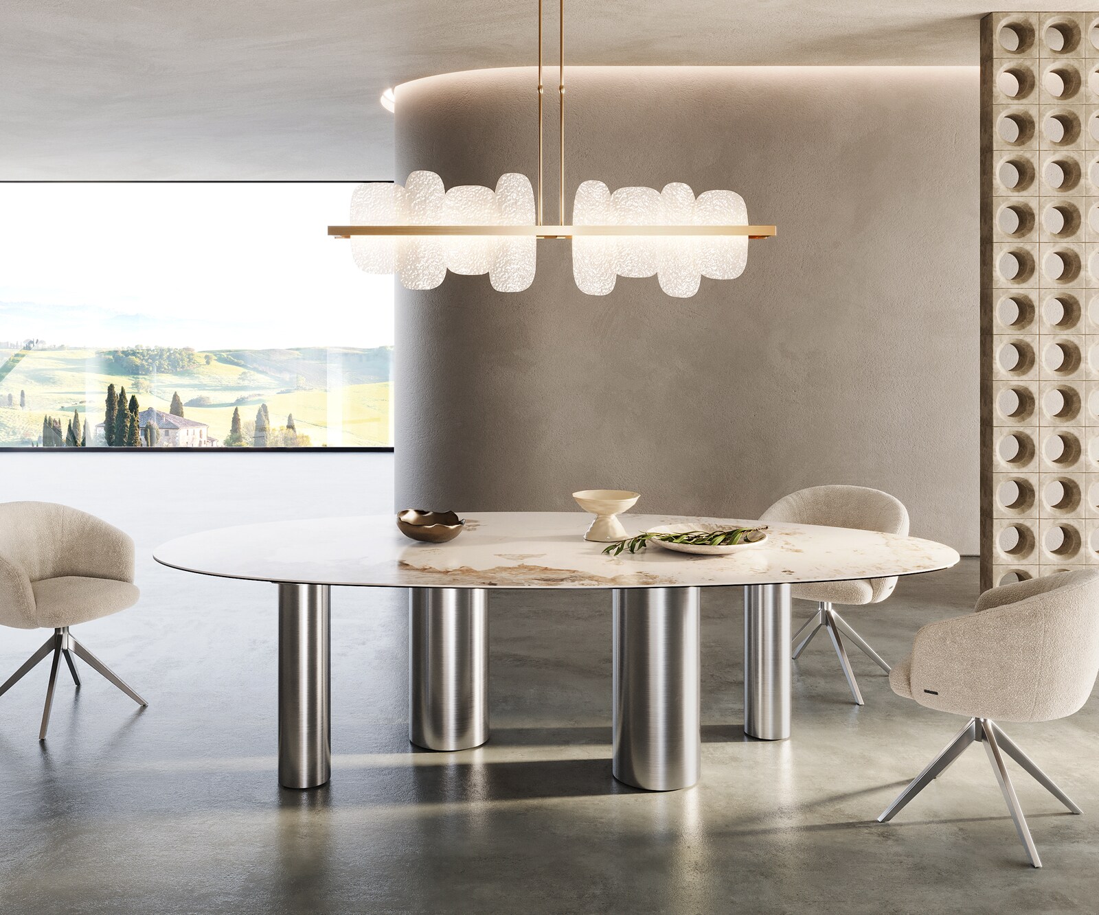 Piètement de table Pilier acier inoxydable brossé pour plateaux à partir de 200 cm 1