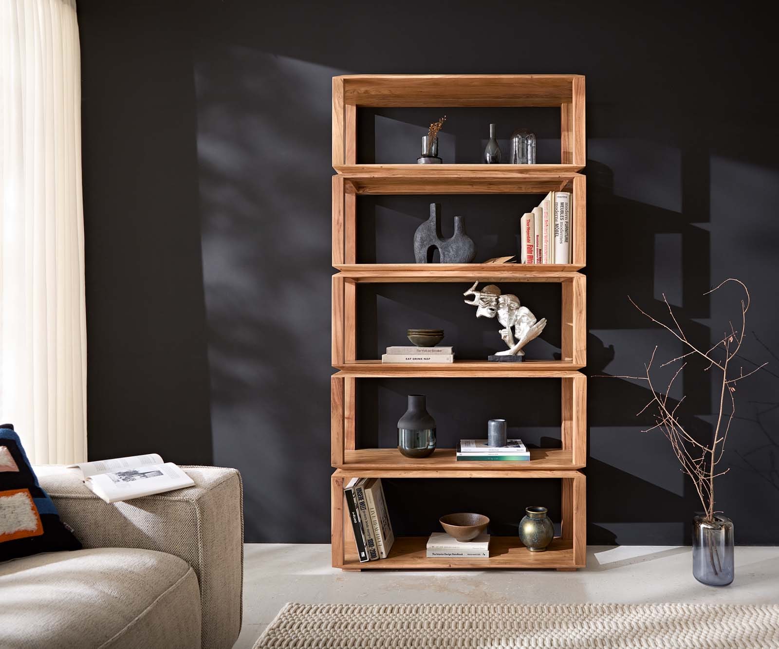 Standregal Sakura 100x200 cm Akazie Natur 5 Fächer 1 Standregal Sakura 100x200 cm Akazie Natur 5 Fächer 1