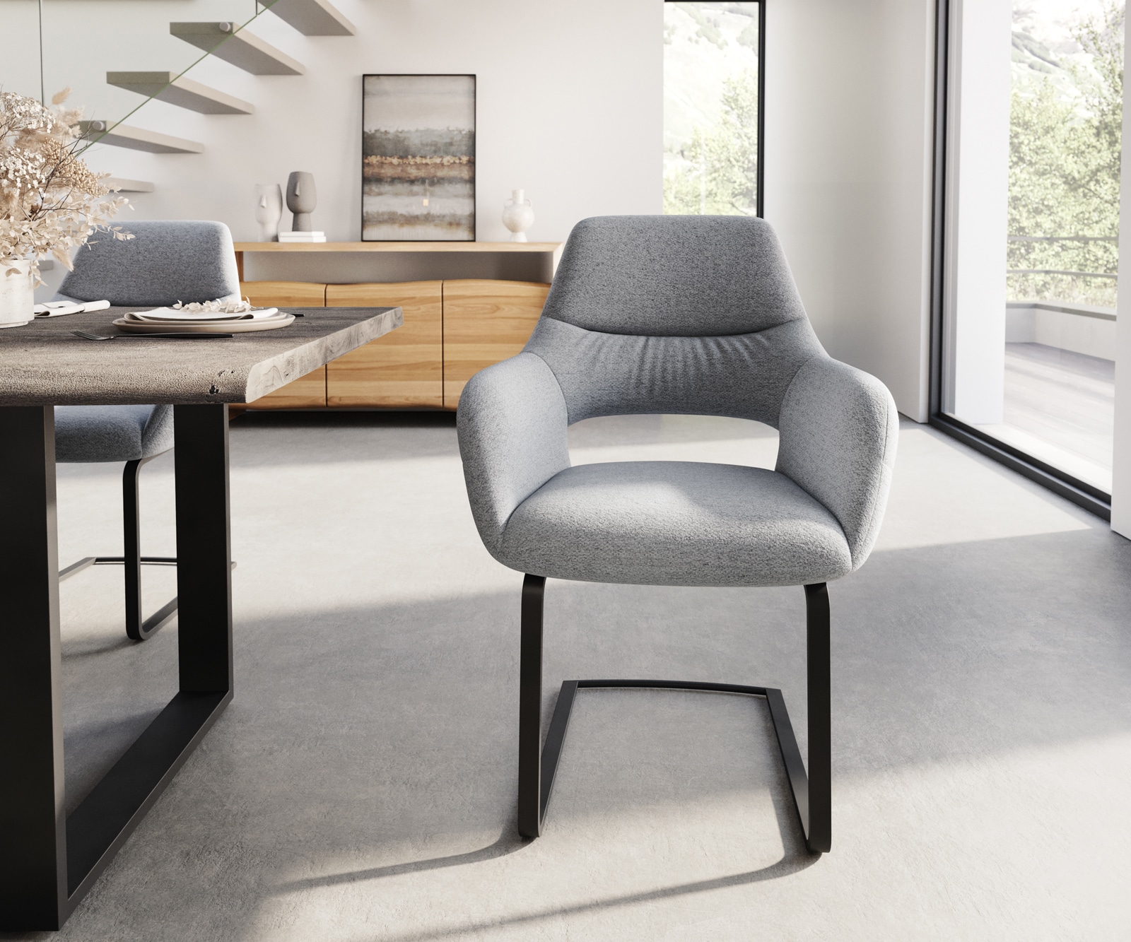 Freischwinger Yago-Flex mit Armlehnen Strukturstoff Hellgrau Freischwinger flach Schwarz Taschenfederkern 1 Freischwinger Yago-Flex mit Armlehnen Strukturstoff Hellgrau Freischwinger flach Schwarz Taschenfederkern 1