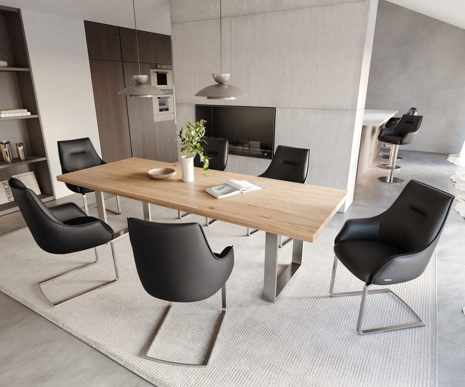 Freischwinger Alja-Flex mit Armlehnen Echt-Leder Schwarz Freischwinger flach Edelstahl Taschenfederkern 4 Freischwinger Alja-Flex mit Armlehnen Echt-Leder Schwarz Freischwinger flach Edelstahl Taschenfederkern 4