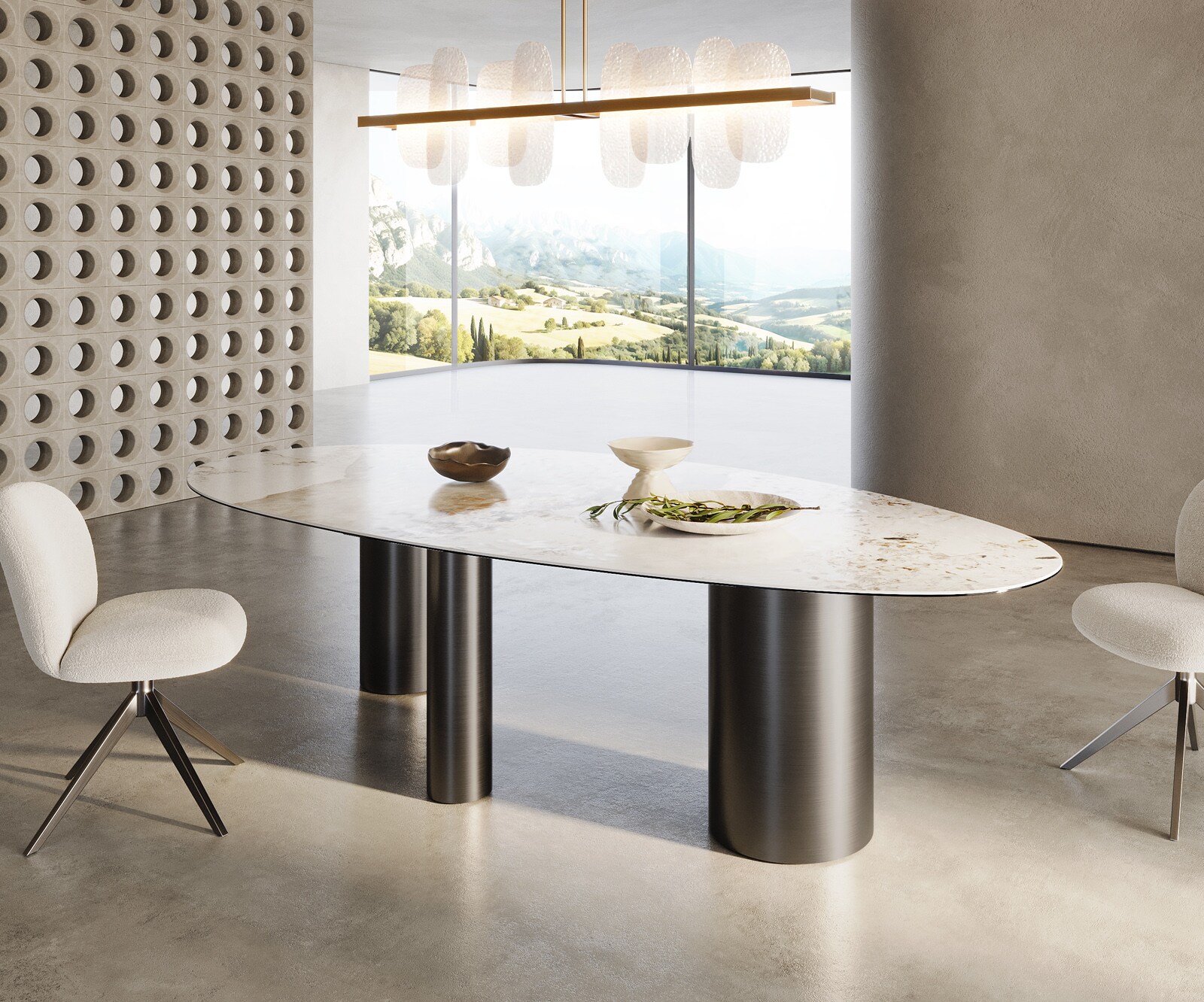 Table à manger Edge Ovale 280x130 Céramique Minas Melange Blanc-Beige Troa Acier inoxydable Graphite 3